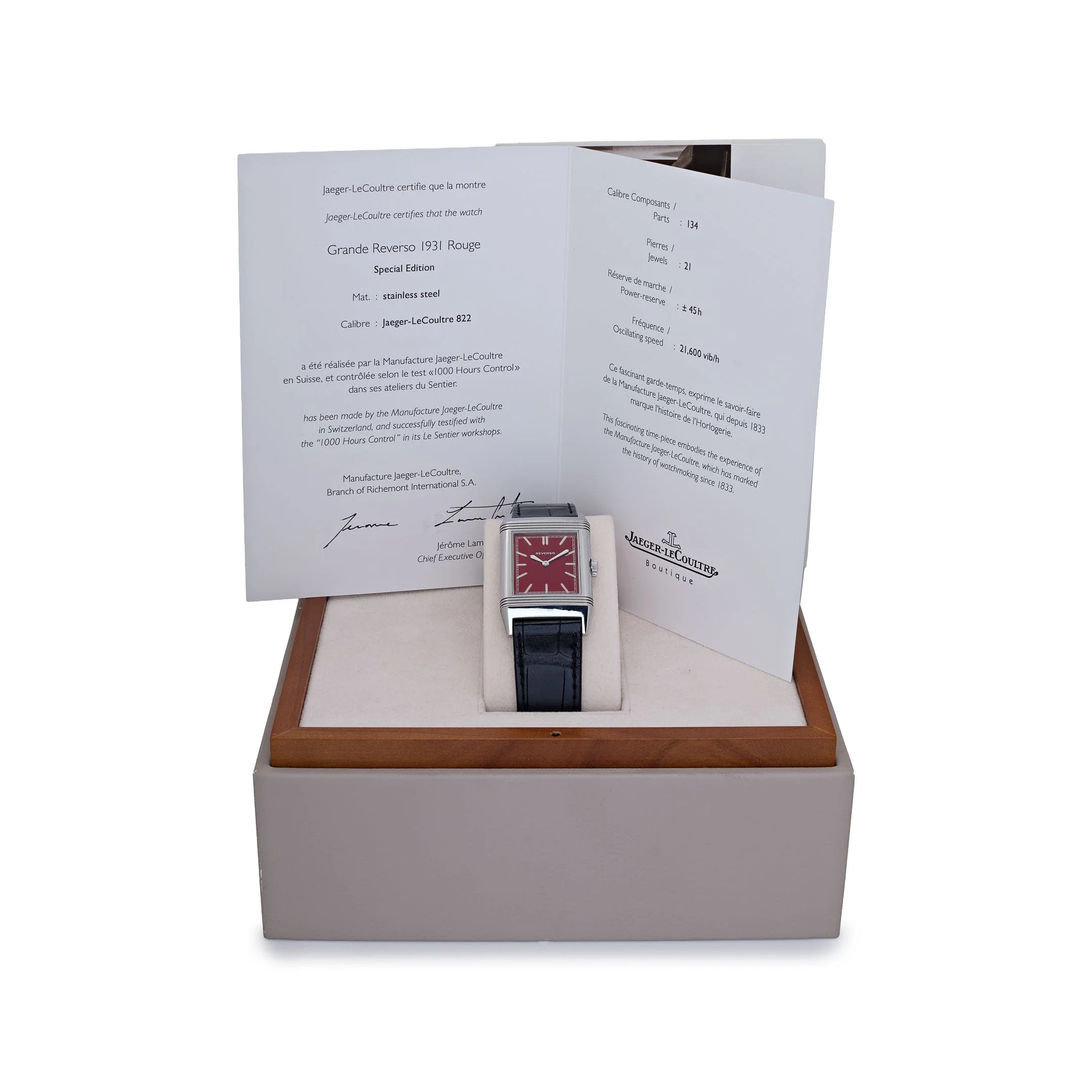 Jaeger-LeCoultre Reverso 278856J Stainless Steel Red Dial Special '1931 Rouge' Edition