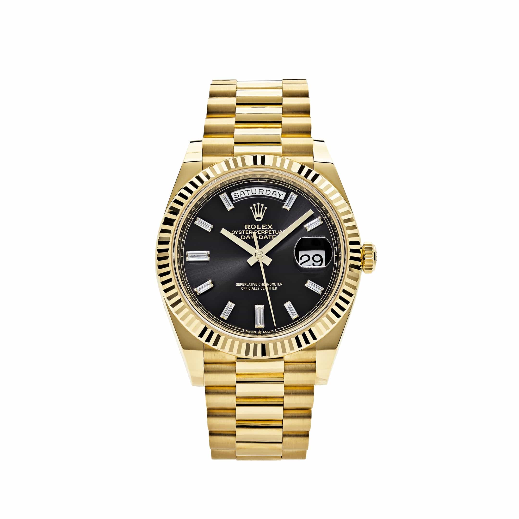 Rolex Day-Date 40 228238 Yellow Gold Black Baguette Diamond Dial (2025)