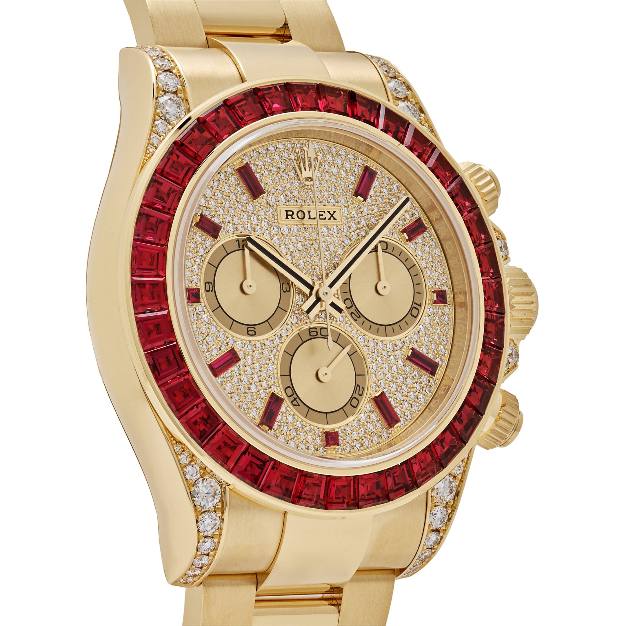 Rolex Daytona 126598TRU Yellow Gold Ruby Bezel Diamond Pave Dial