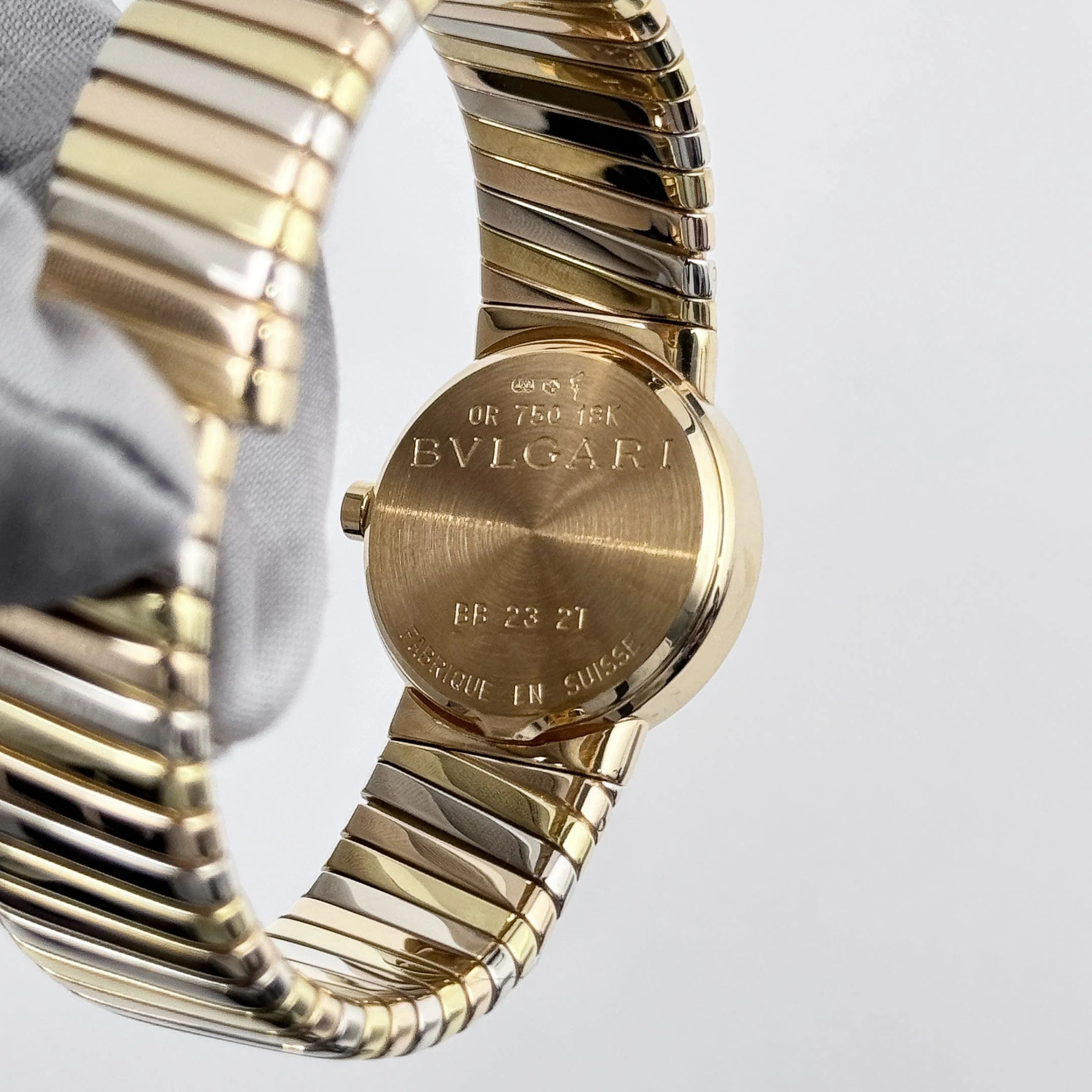 BVLGARI Tubogas BB232T 1 Row Tri Color Black Dial Quartz