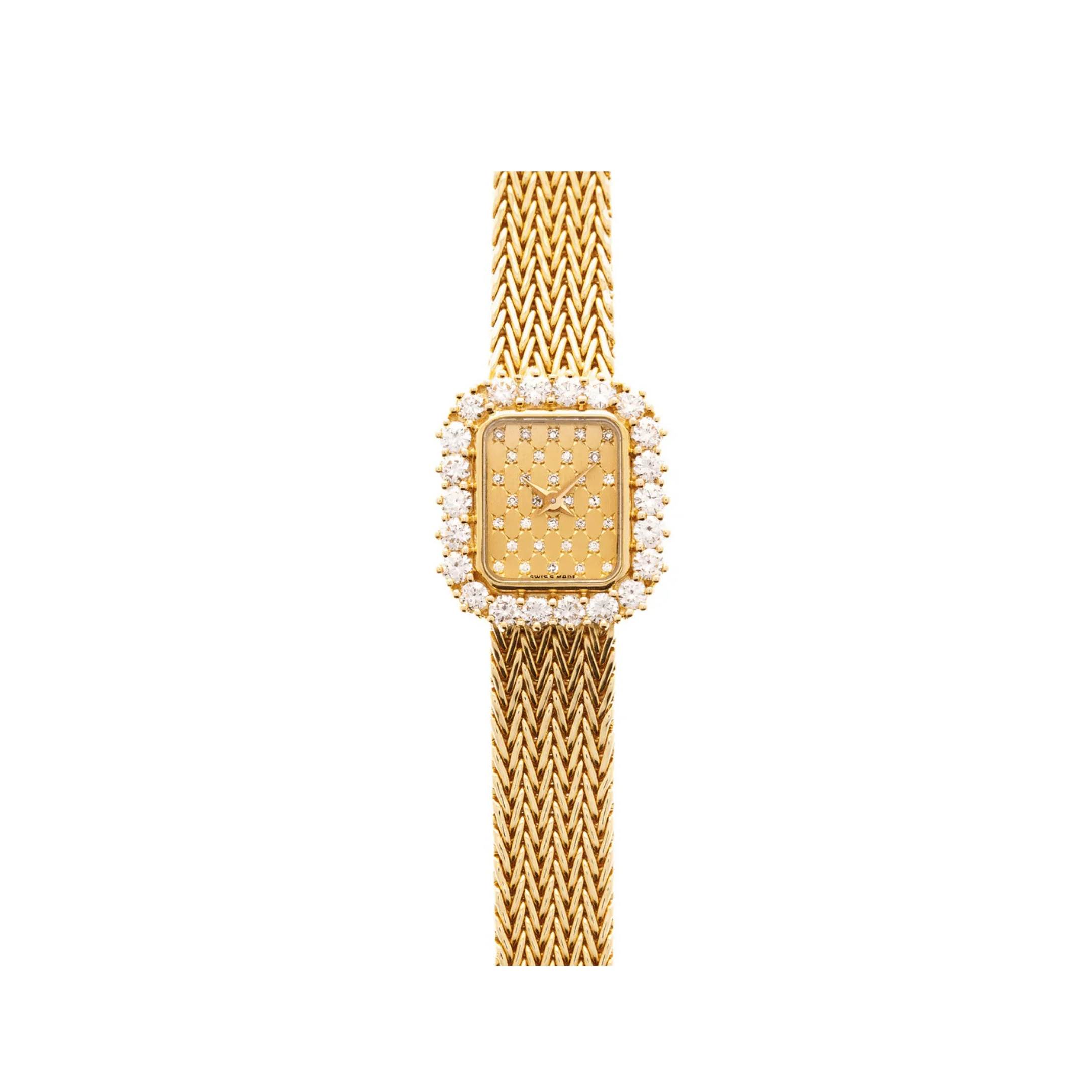 Audemars Piguet 'Ladies' Rectangle Watch Yellow Gold Champagne Diamond Dial Diamond Bezel