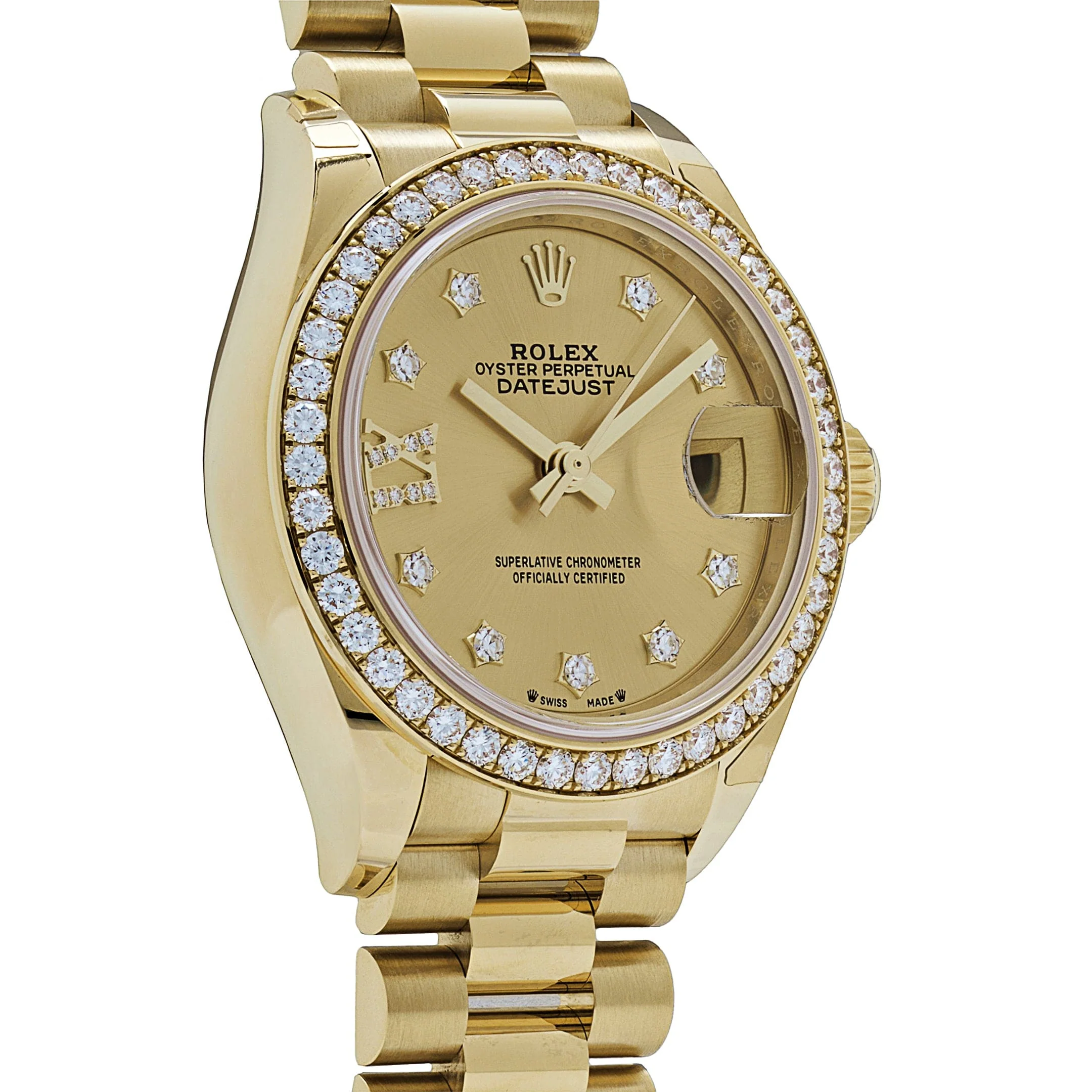 Rolex Datejust 28 279138RBR 'Ladies' Yellow Gold Champagne Diamond Dial President (2022)