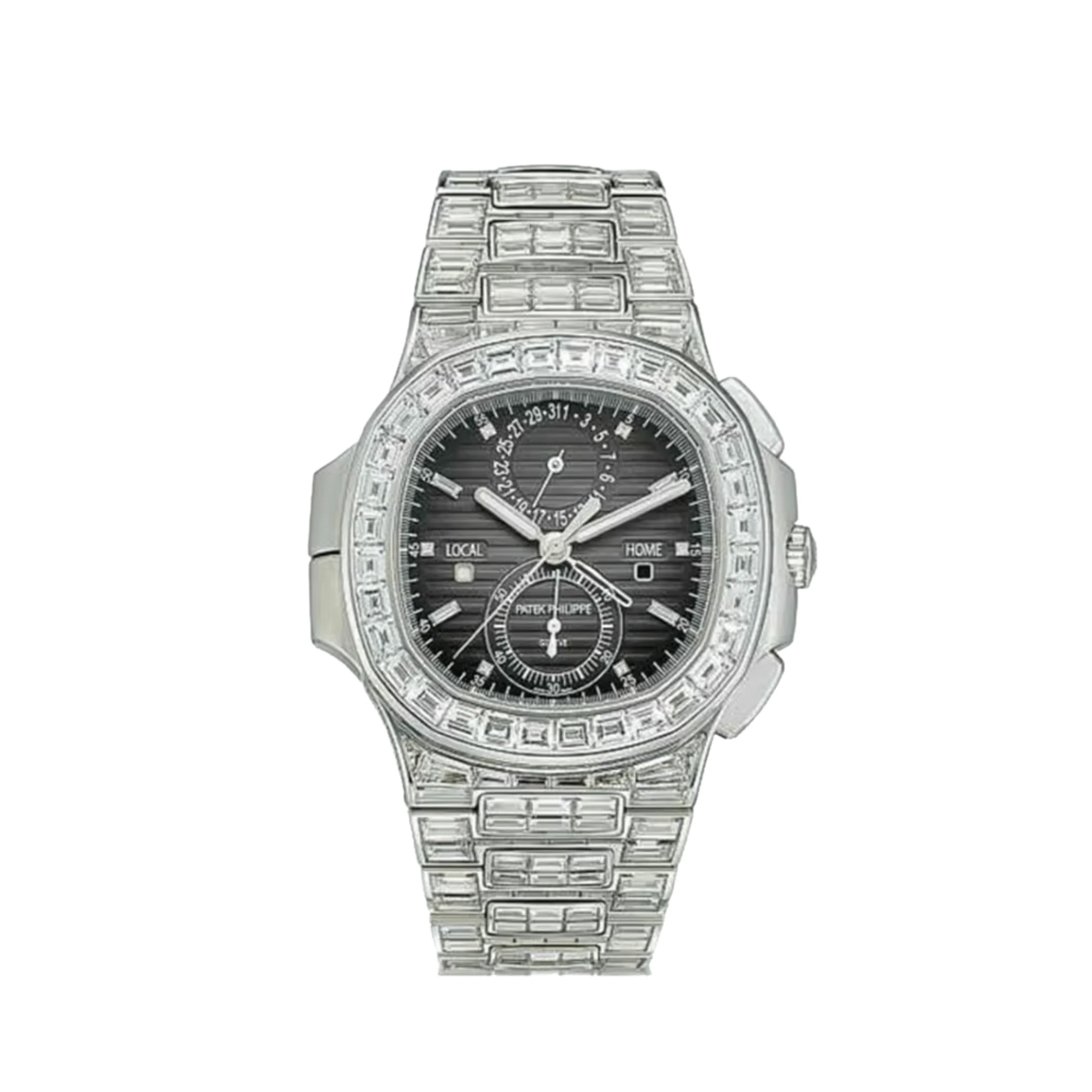 Patek Philippe Nautilus 5990/1400G-001 Flyback Chronograph White Gold Black Dial Diamond Set