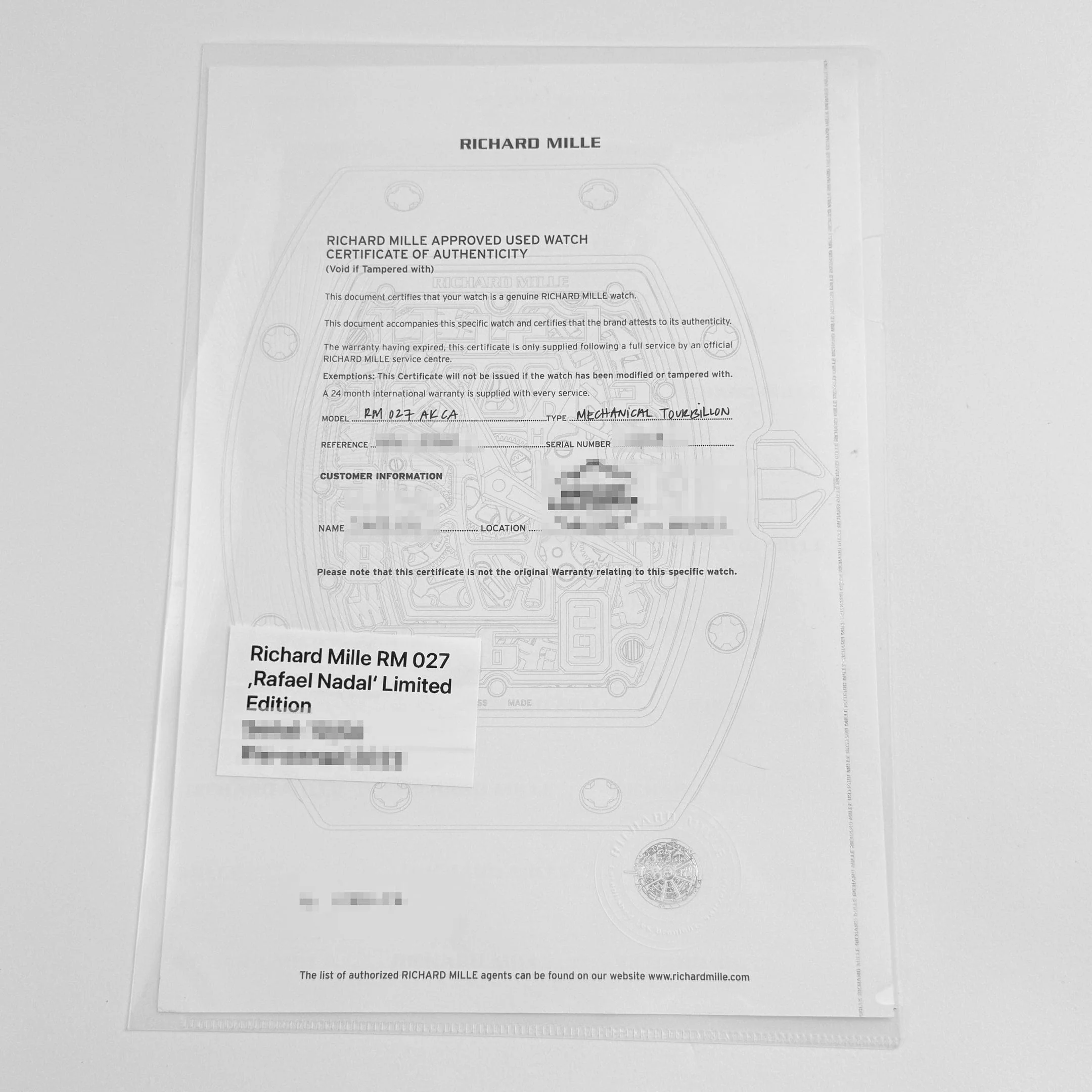 Richard Mille RM 027 Carbon Tourbillon 'Rafael Nadal' Limited Edition of 50