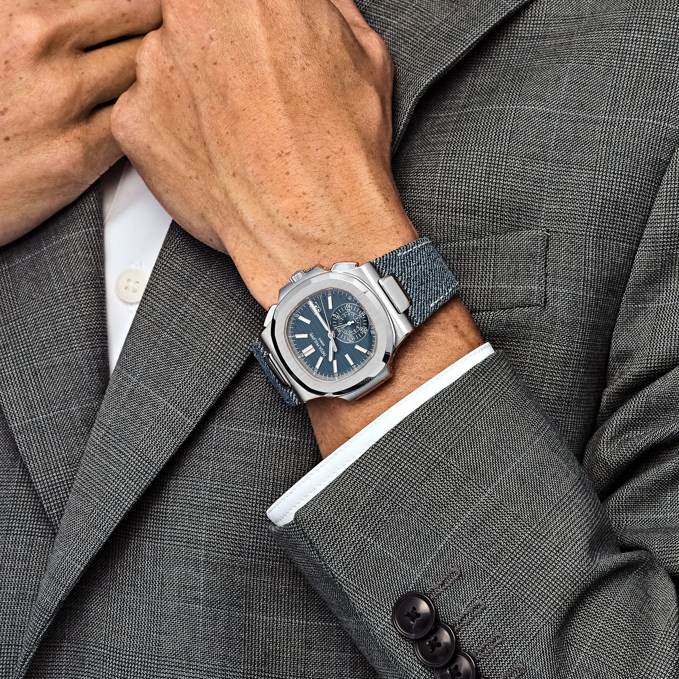 Patek Philippe Nautilus 5980/60G-001 'Denim' Flyback Chronograph White Gold Blue-Gray Dial (2025)