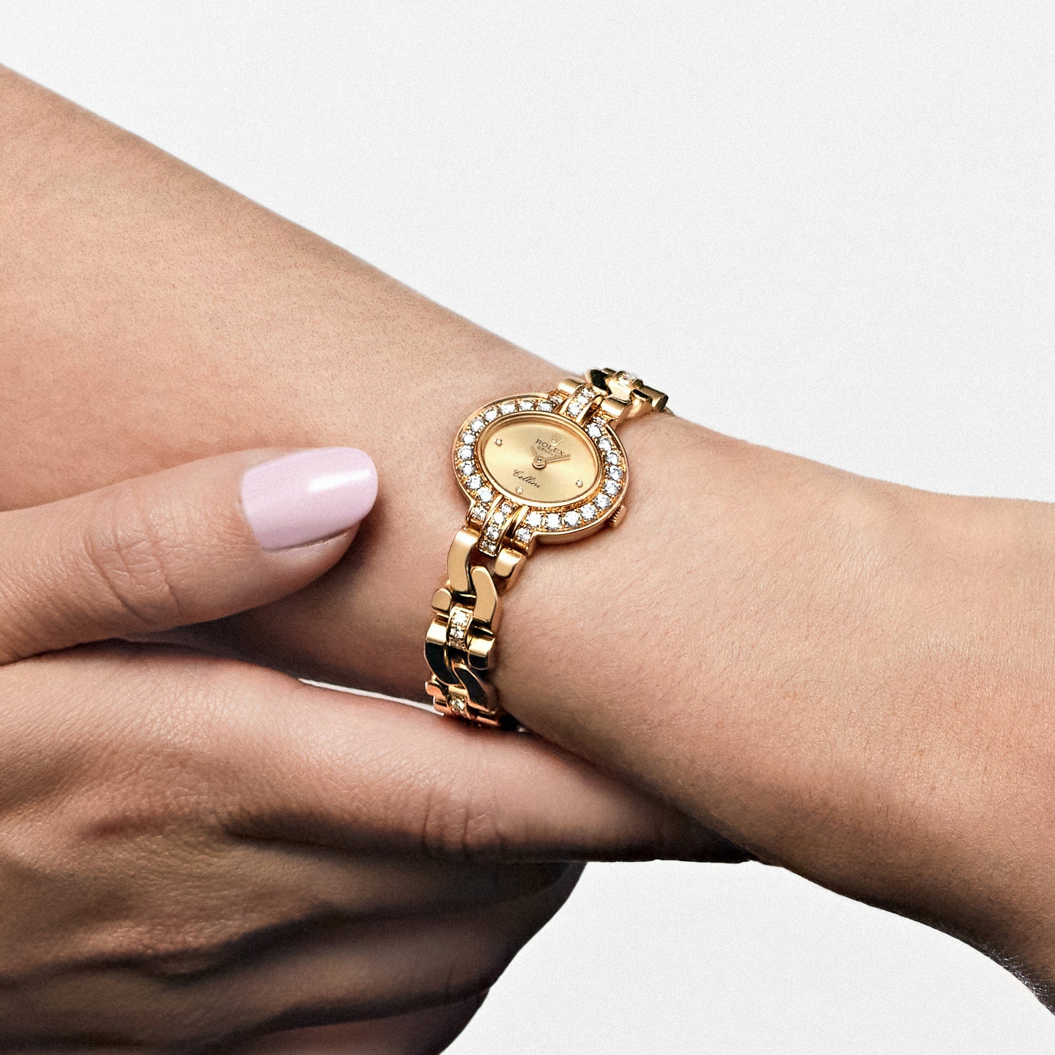 Rolex Cellini 2435 'Ladies' Yellow Gold Champagne Diamond Dial Diamond Bezel