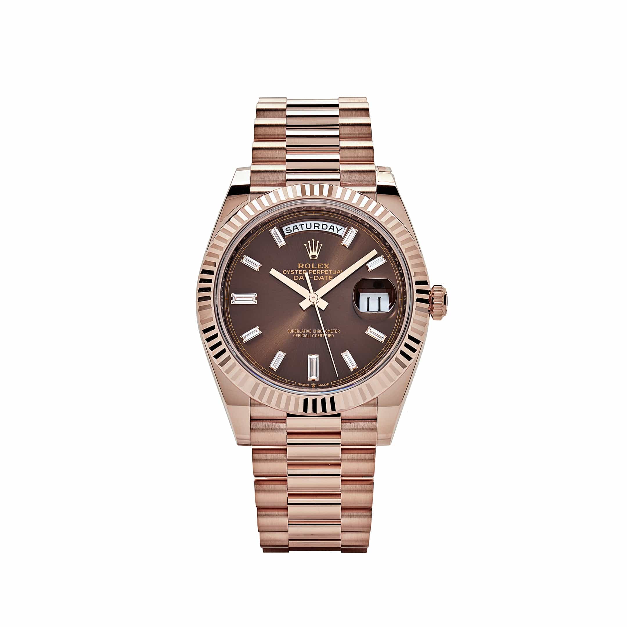 Rolex Day-Date 40 228235 Rose Gold Chocolate Baguette Diamond Dial (2025)