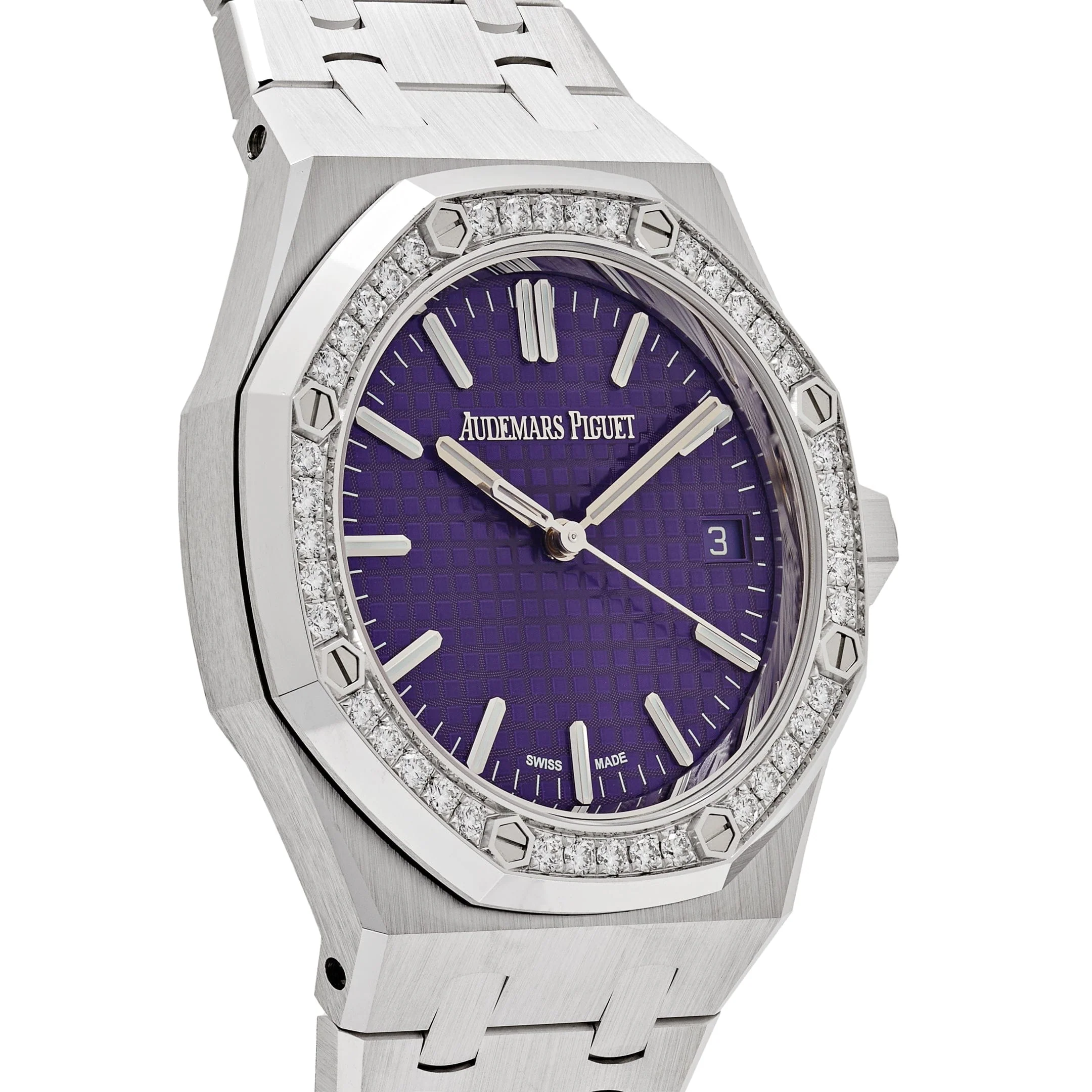 Audemars Piguet Royal Oak 15551BC.ZZ.1356BC.02 White Gold Purple Dial Diamond Bezel Special Edition