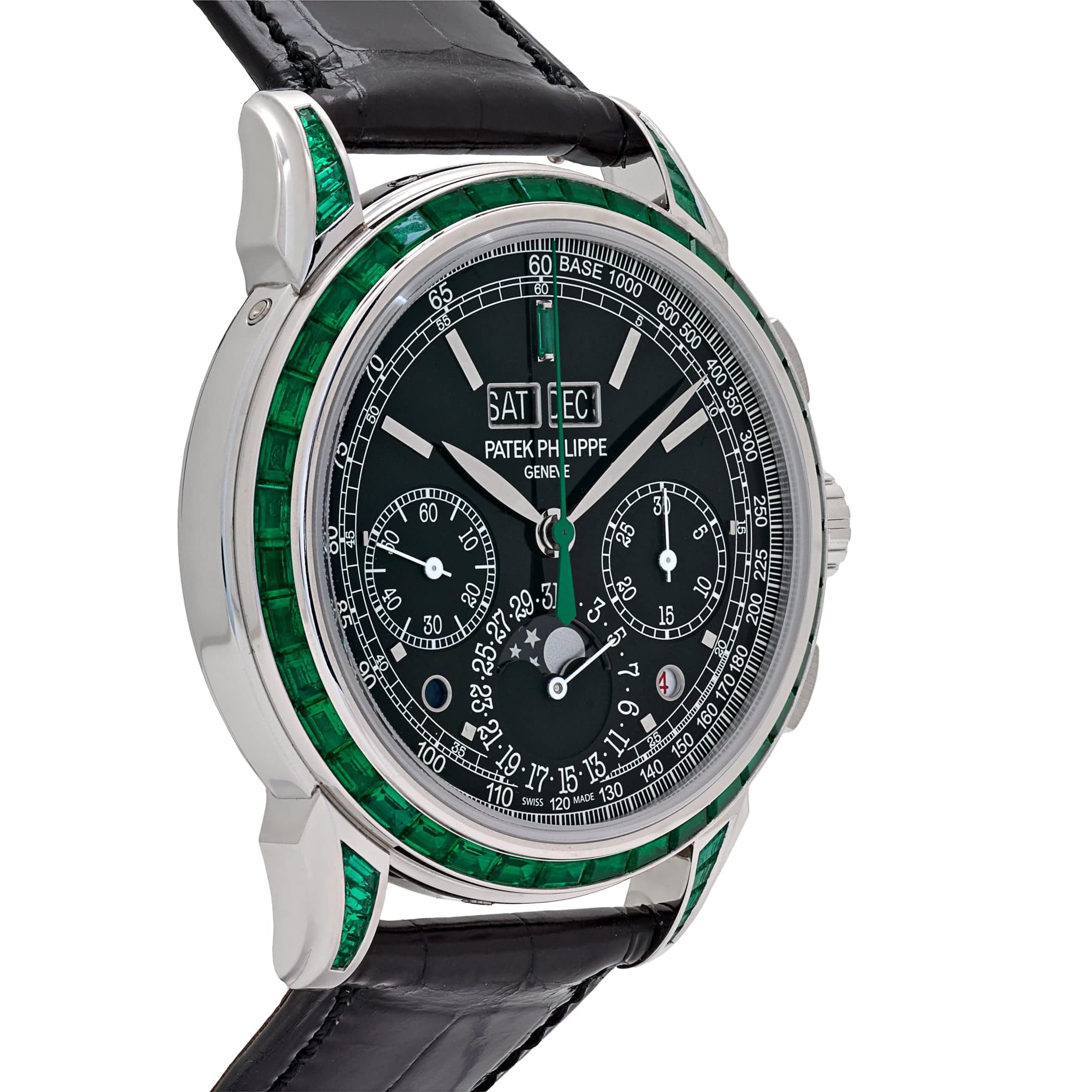 Patek Philippe Grand Complications 5271/13P-001 Perpetual Calendar Moon Phases Platinum Emerald Bezel Black Dial