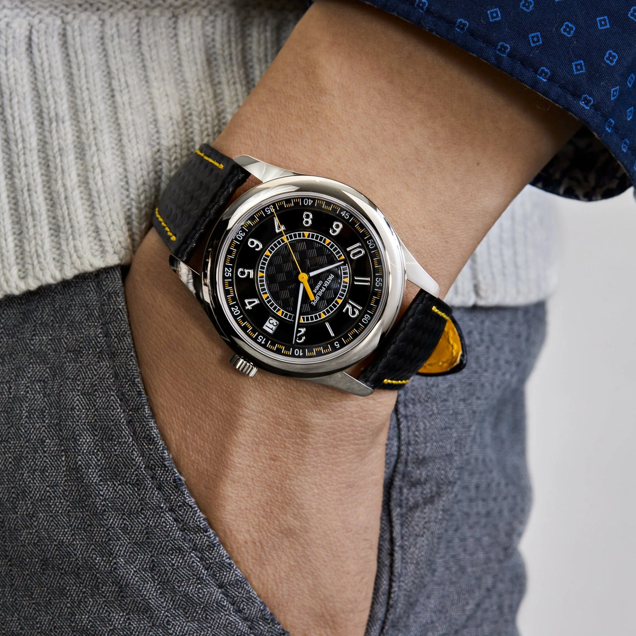 Patek Philippe Calatrava 6007G-001 White Gold Black Dial Yellow Accents (2023)