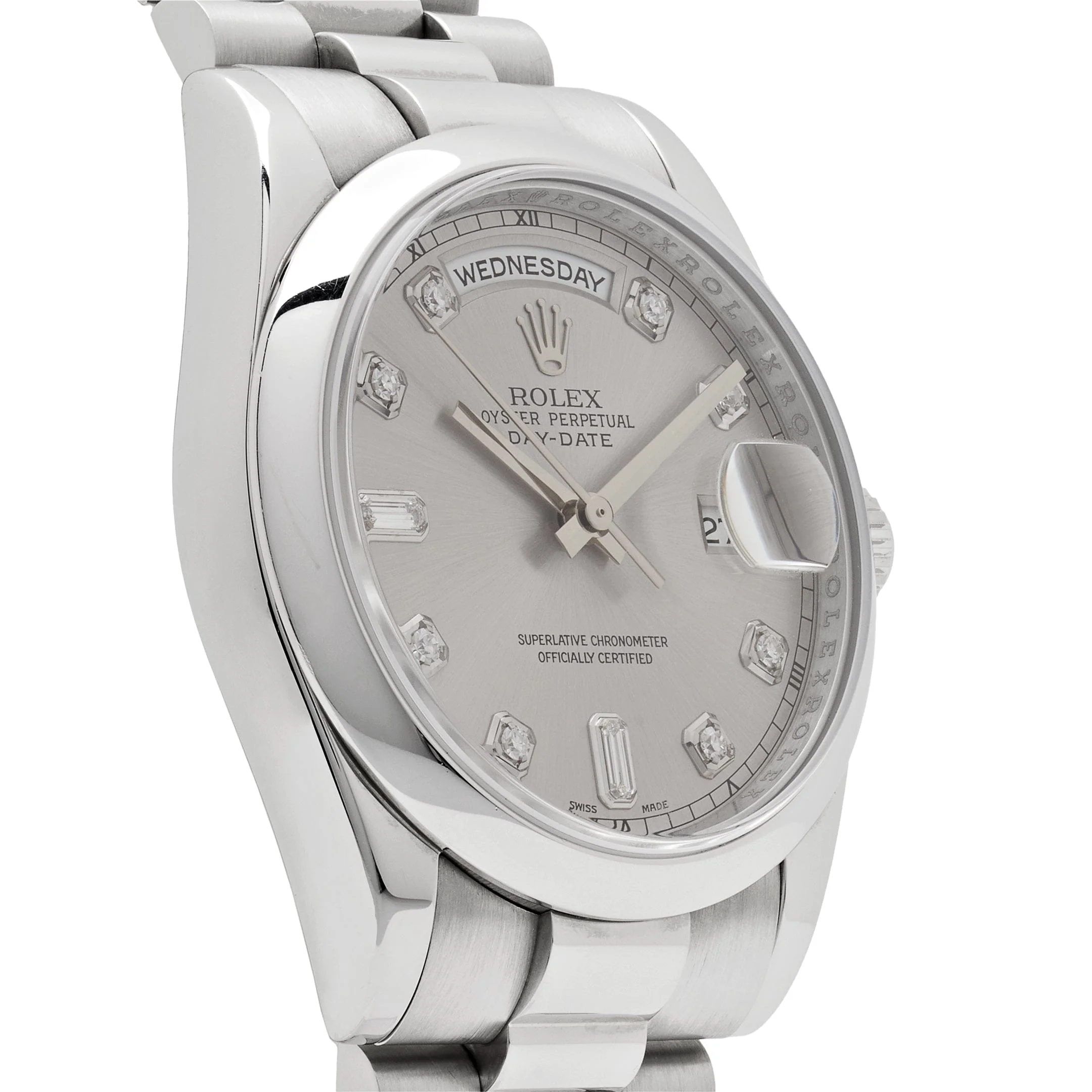 Rolex Day-Date ⁠36 118206 Platinum Silver Diamond Dial