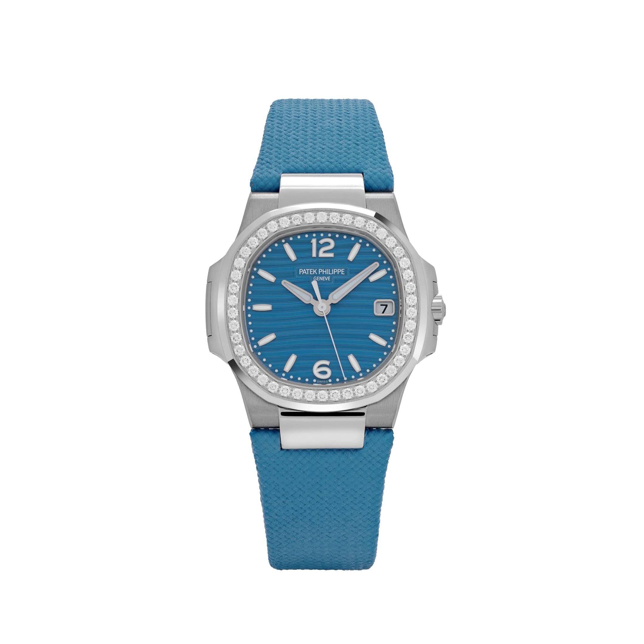 Patek Philippe Nautilus 7010G-013 'Ladies' White Gold Blue Dial Diamond Bezel