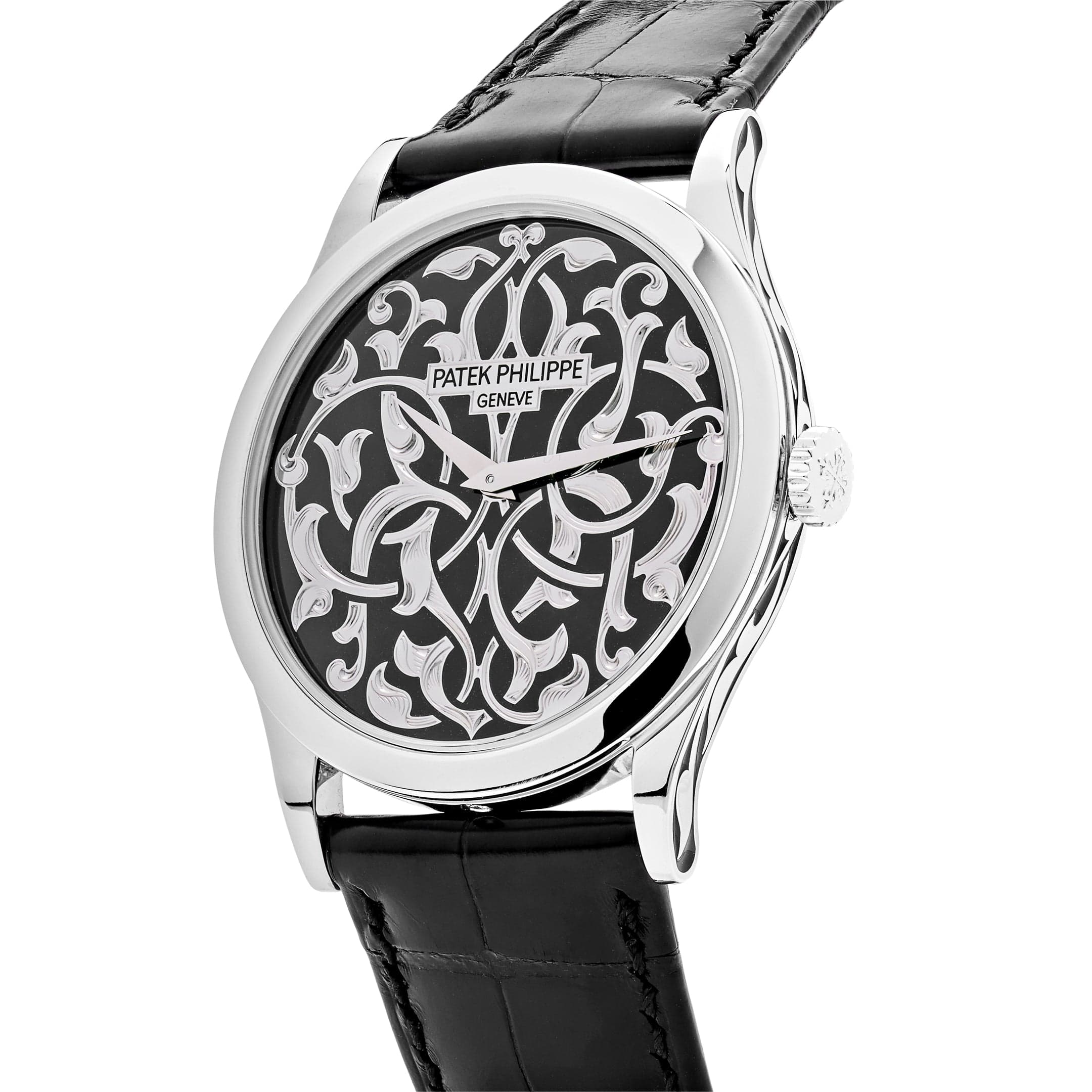 Patek Philippe Calatrava 5088/100P-001 Platinum Engraved Black Dial
