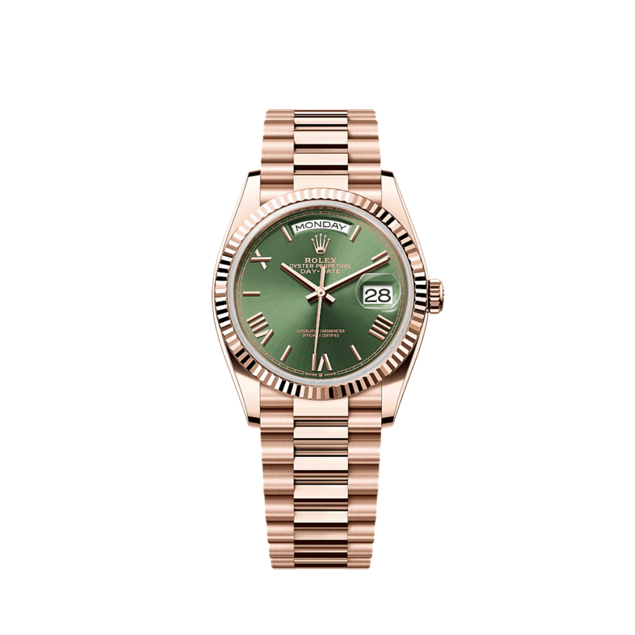 Rolex Day-Date 36 128235 Rose Gold Olive Green Dial (2025)