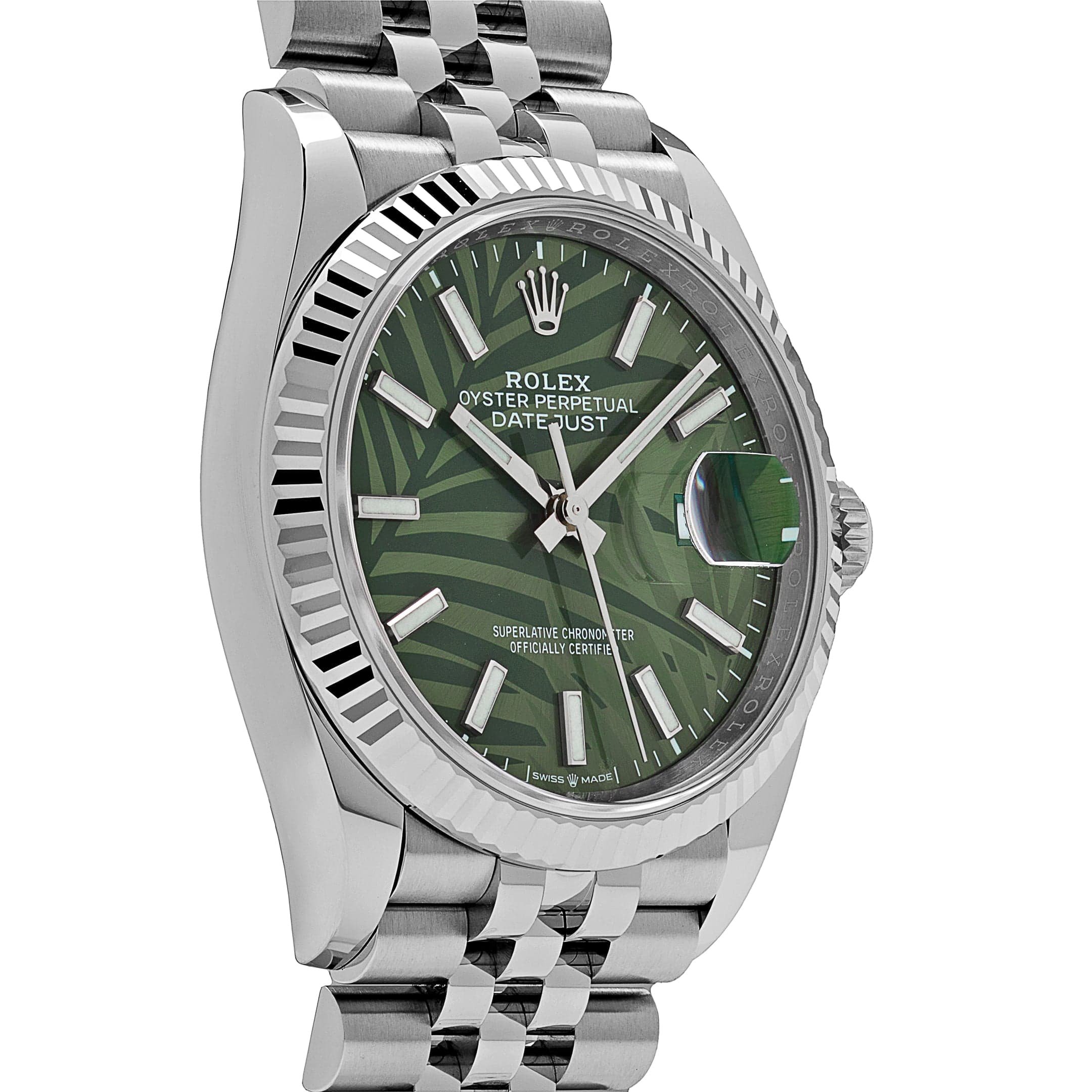 Rolex Datejust 36 126234 Stainless Steel Olive Green Palm Motif Dial