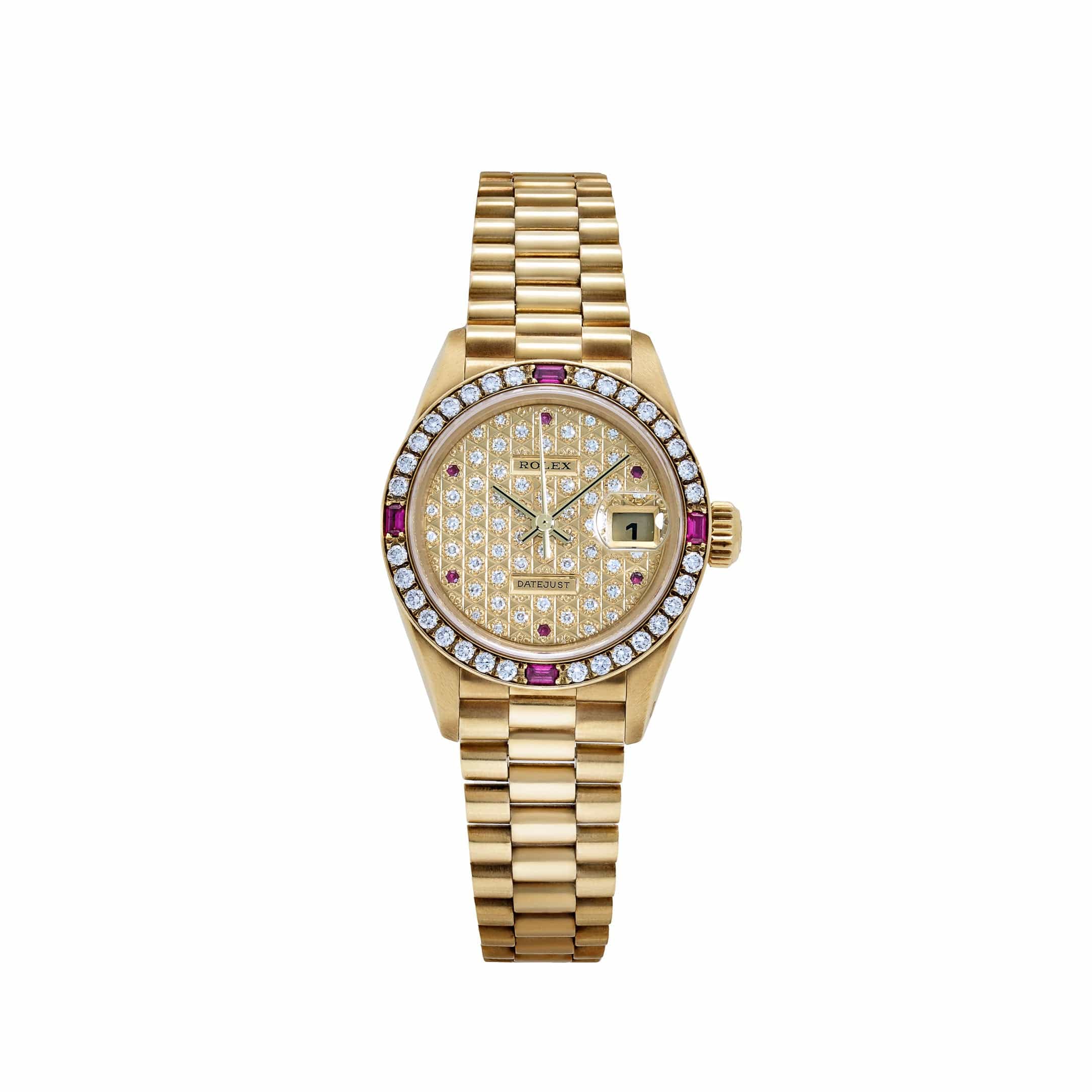 Rolex Datejust 79068 'Ladies' Yellow Gold Diamond Ruby Dial and Bezel (1995)