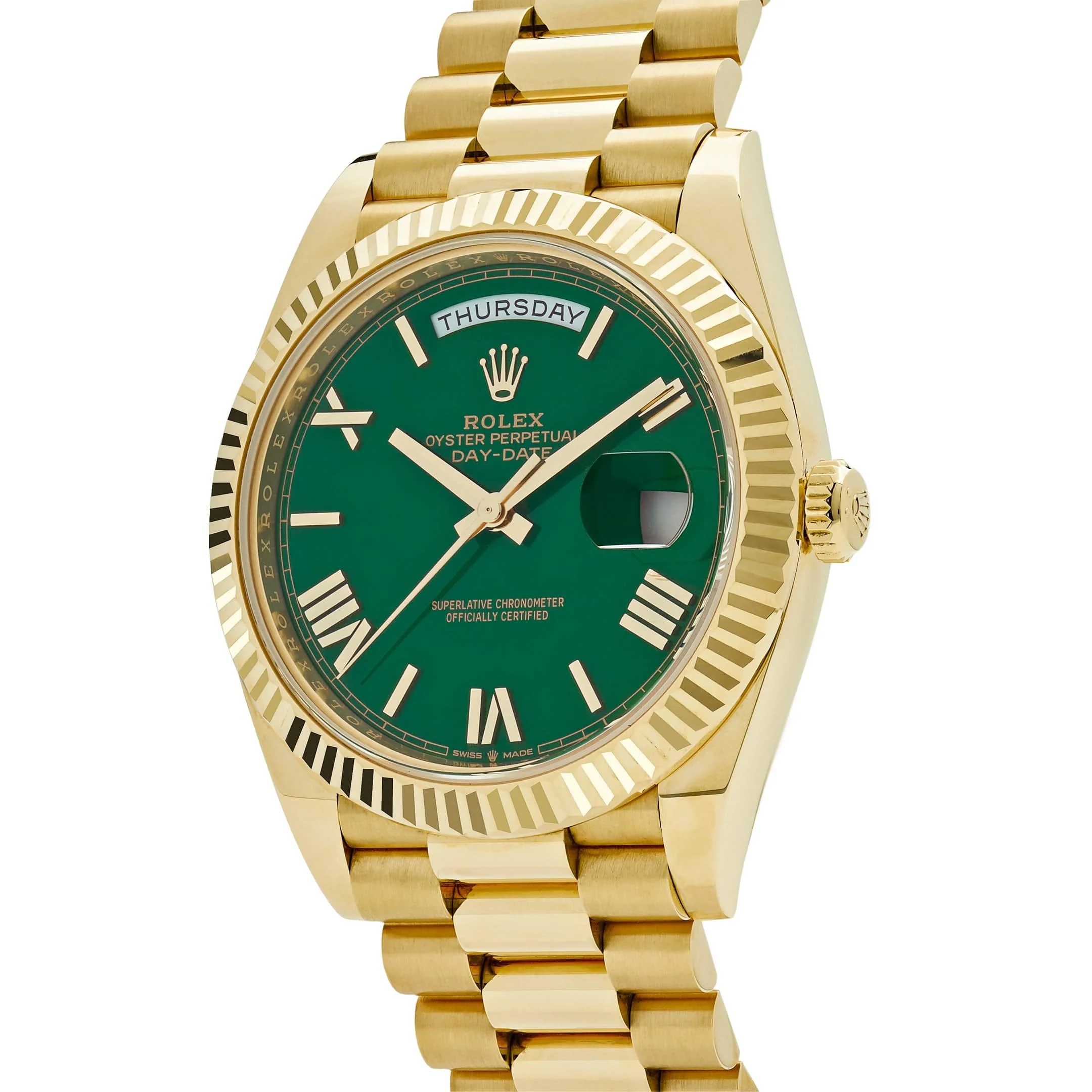 Rolex Day-Date 40 228238 Yellow Gold Green Roman Numerals Dial (2025)