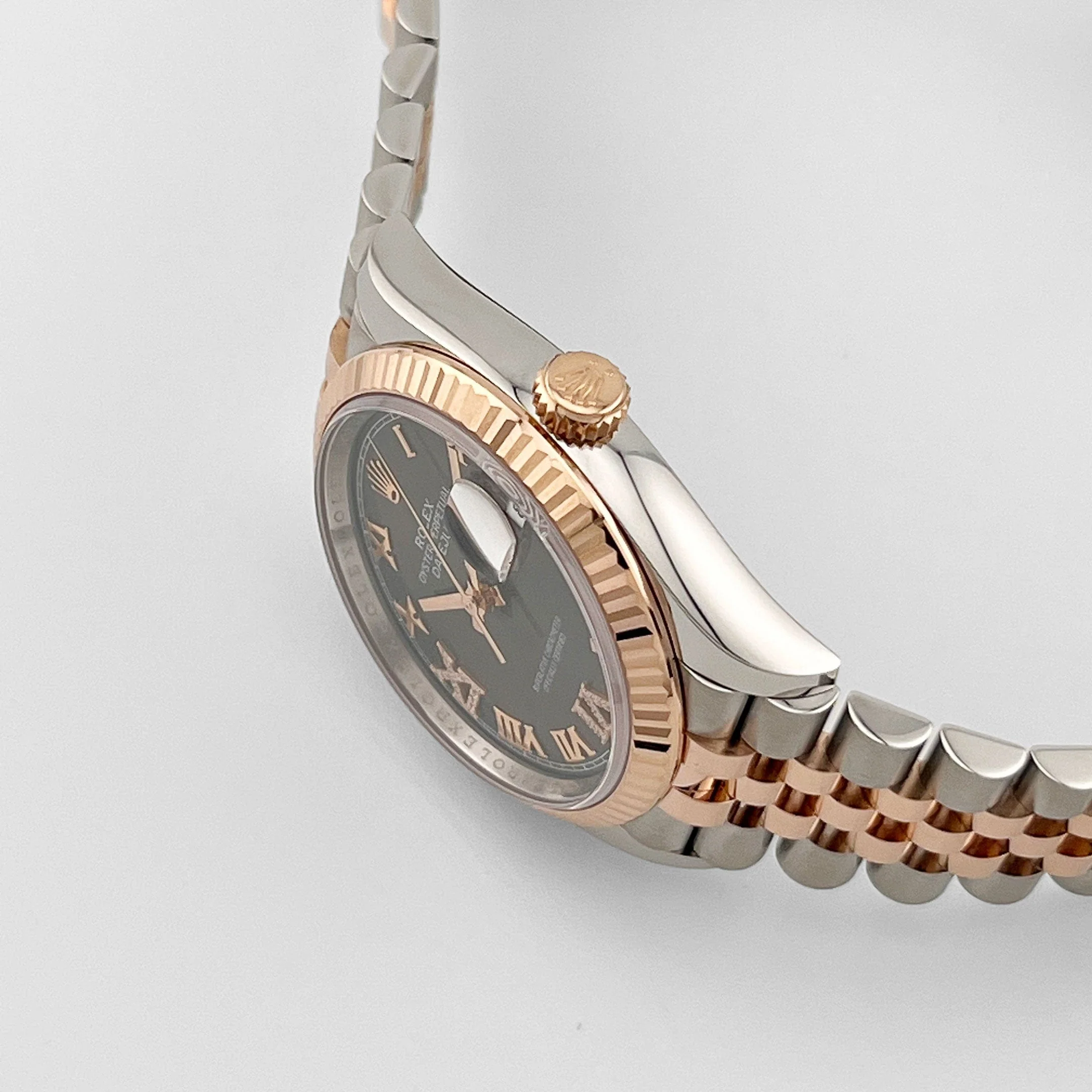 Rolex Datejust 36 126231 Rose Gold Stainless Steel Dark Rhodium Roman Numerals Diamond Dial Jubilee (2020)