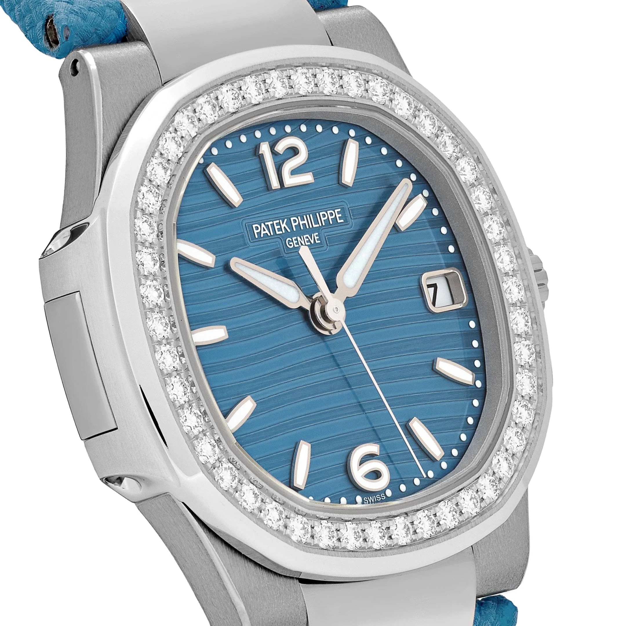Patek Philippe Nautilus 7010G-013 'Ladies' White Gold Blue Dial Diamond Bezel