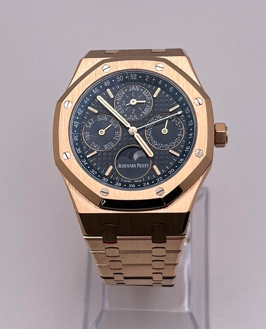 Audemars Piguet Royal Oak Perpetual Calendar 26574OR.OO.1220OR.02 Rose Gold Blue Dial