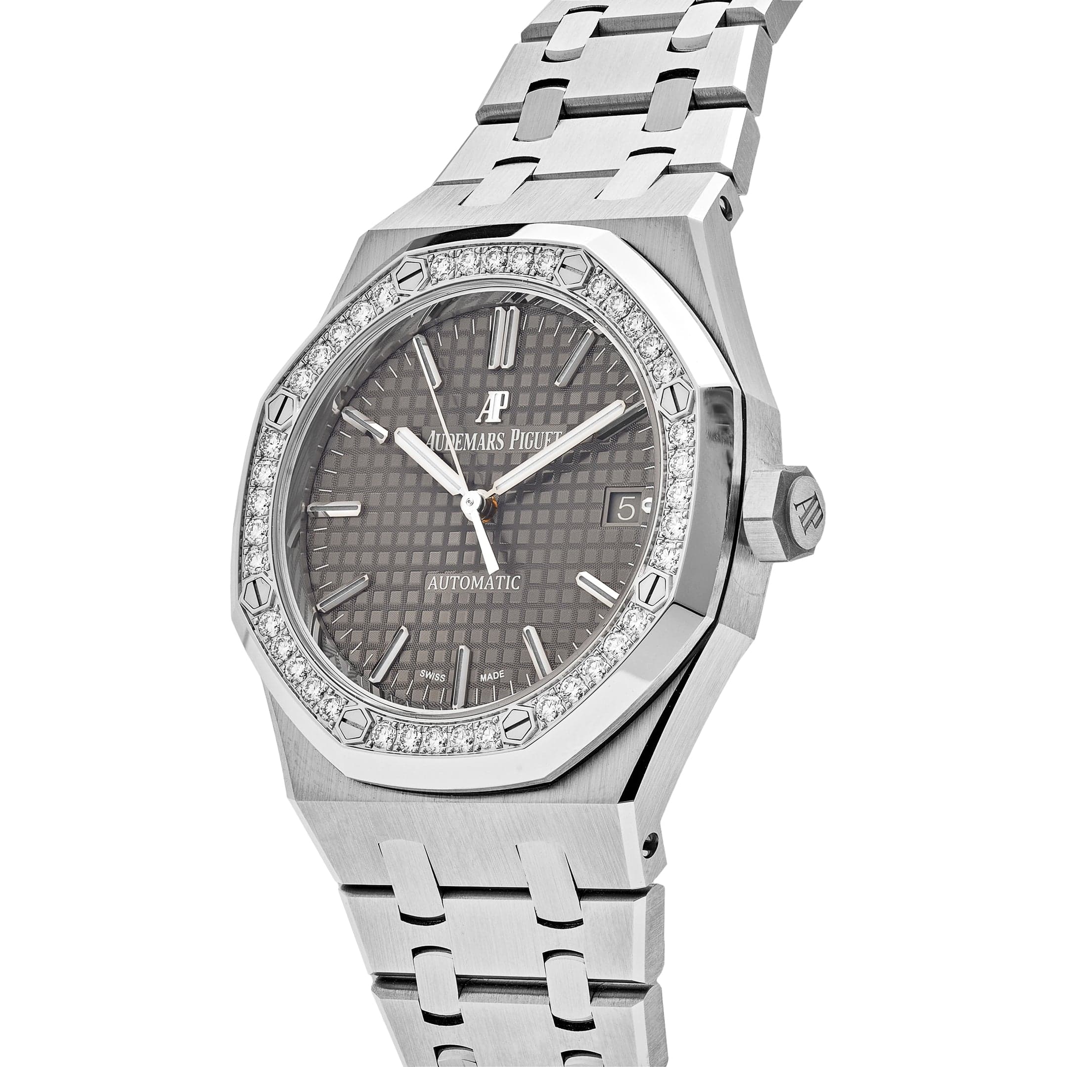 Audemars Piguet Royal Oak 15451ST.ZZ.1256ST.02 Stainless Steel Grey Dial Diamond Bezel