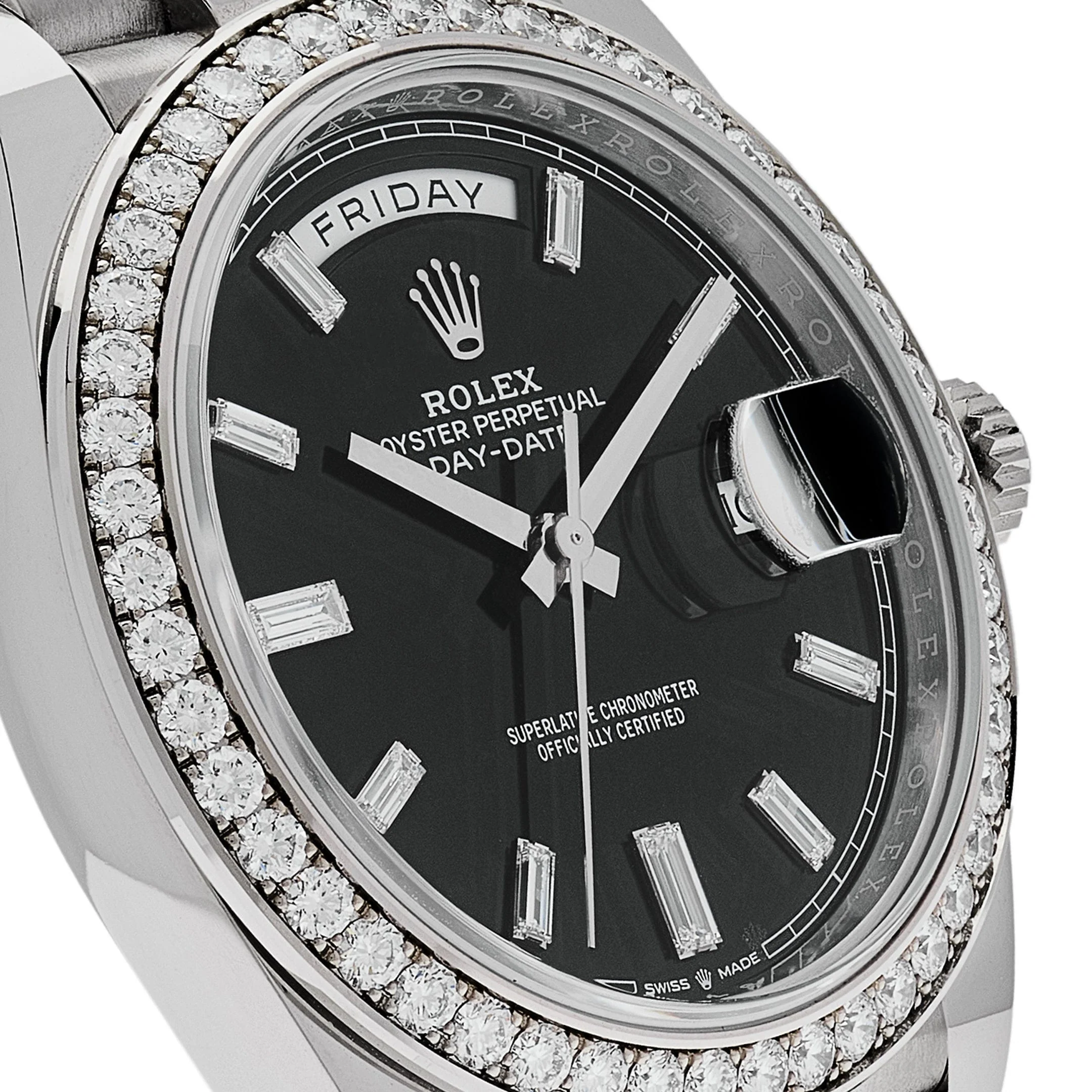 Rolex Day-Date 40 228349RBR White Gold Black Dial Diamond Bezel (2021)