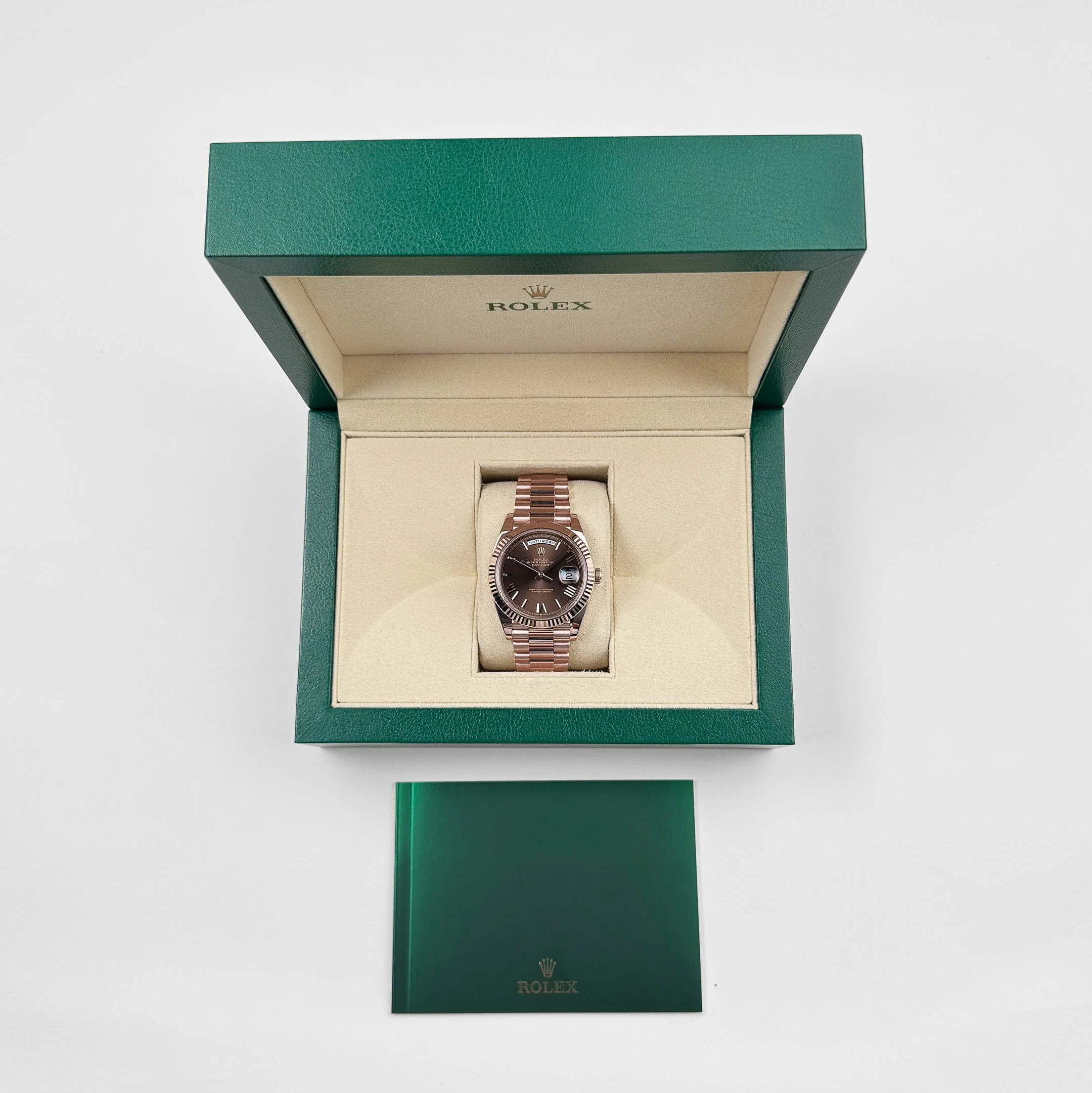 Rolex Day-Date 40 228235 Rose Gold Chocolate Roman Dial (2025)