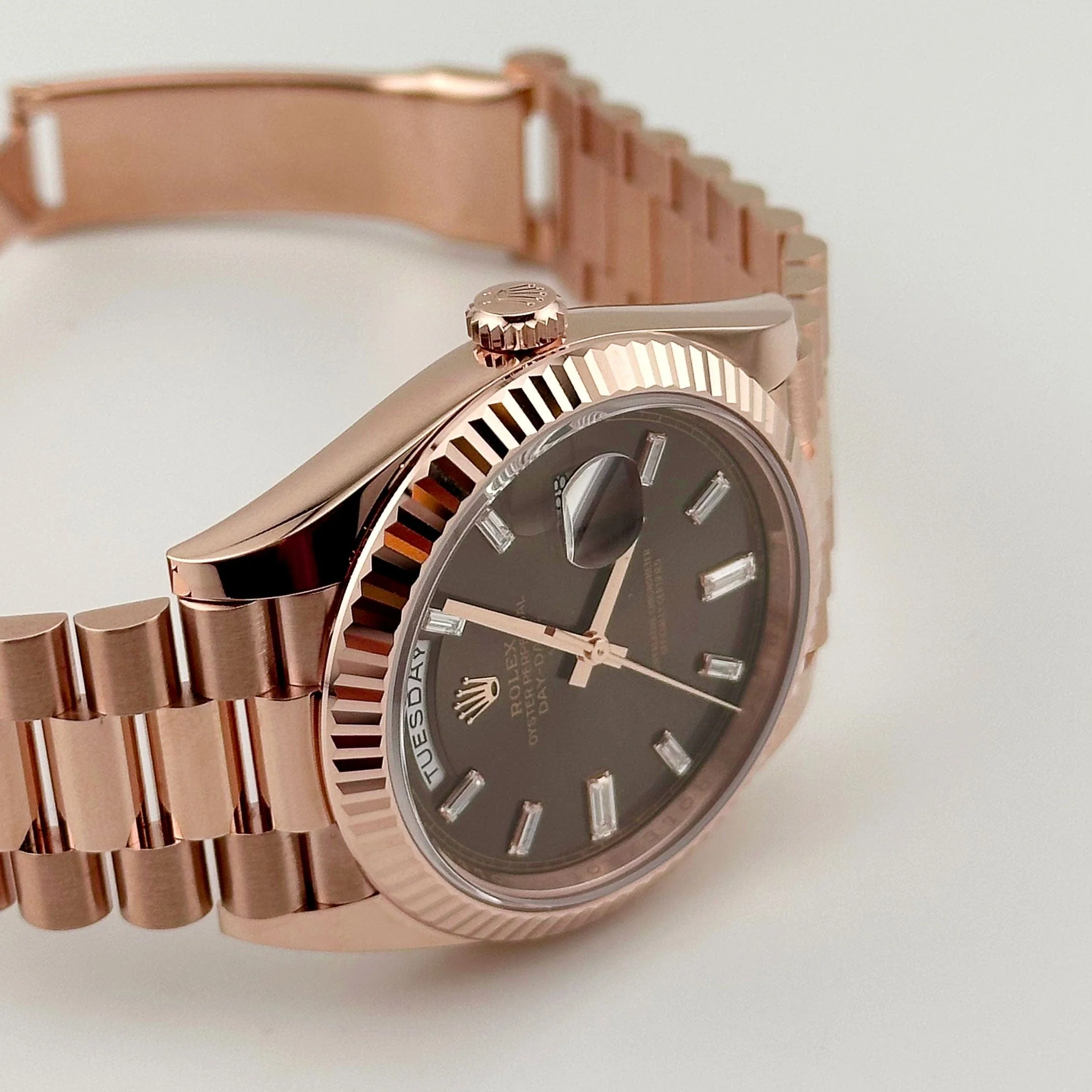 Rolex Day-Date 40 228235 Rose Gold Chocolate Baguette Diamond Dial (2025)
