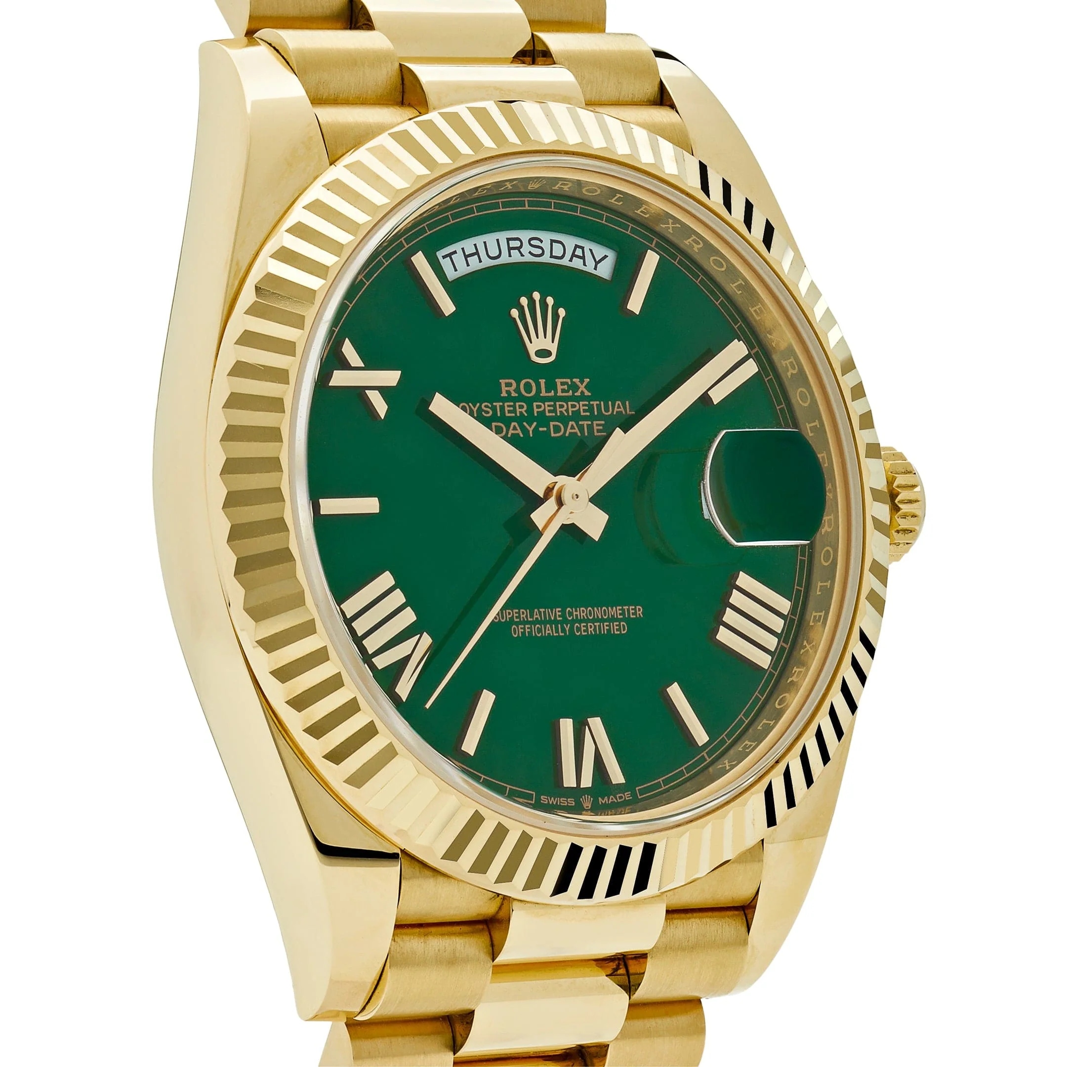 Rolex Day-Date 40 228238 Yellow Gold Green Roman Numerals Dial (2025)