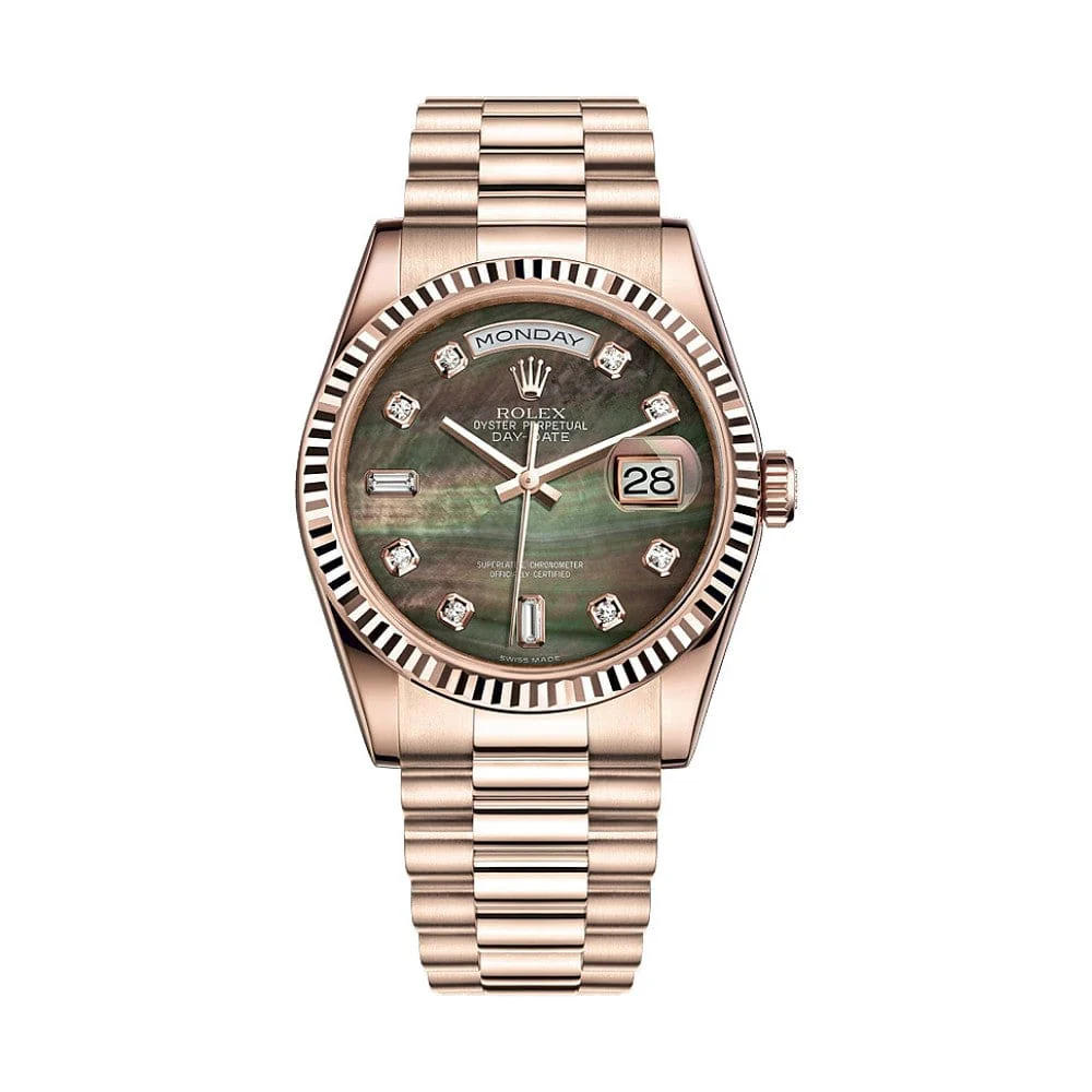 Rolex Day-Date 36 118235F Rose Gold Black Mother of Pearl Diamond Dial