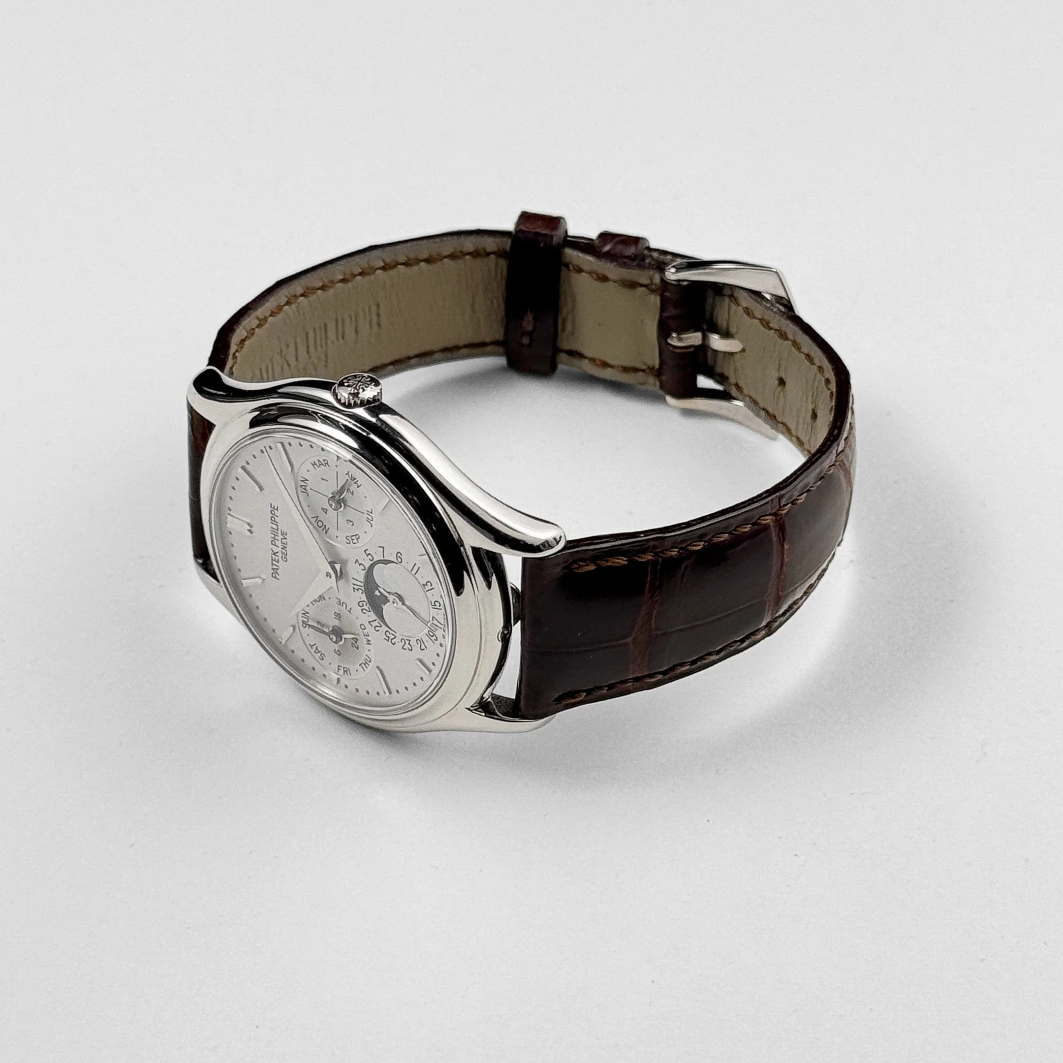 Patek Philippe 3940G-011 Perpetual Calendar Moonphase White Gold Opaline Silver Dial