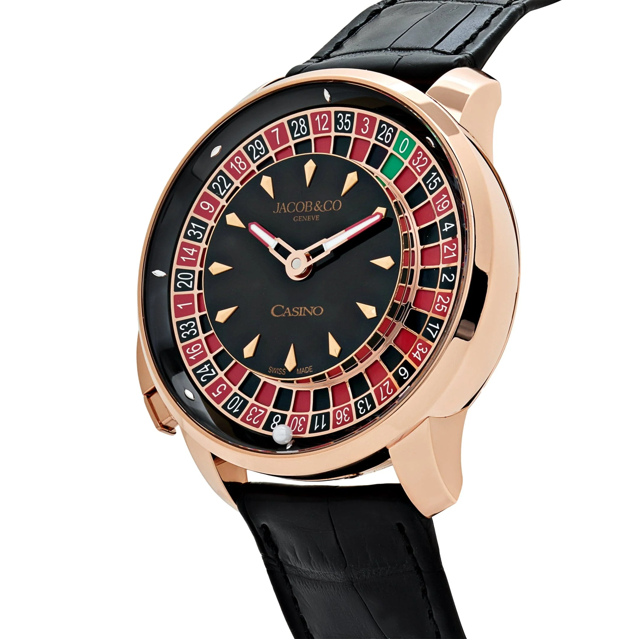 Jacob & Co. 'The Casino Tourbillon' CA100.40.AA.AA.ABALA Rose Gold Black Onyx Dial Limited Edition