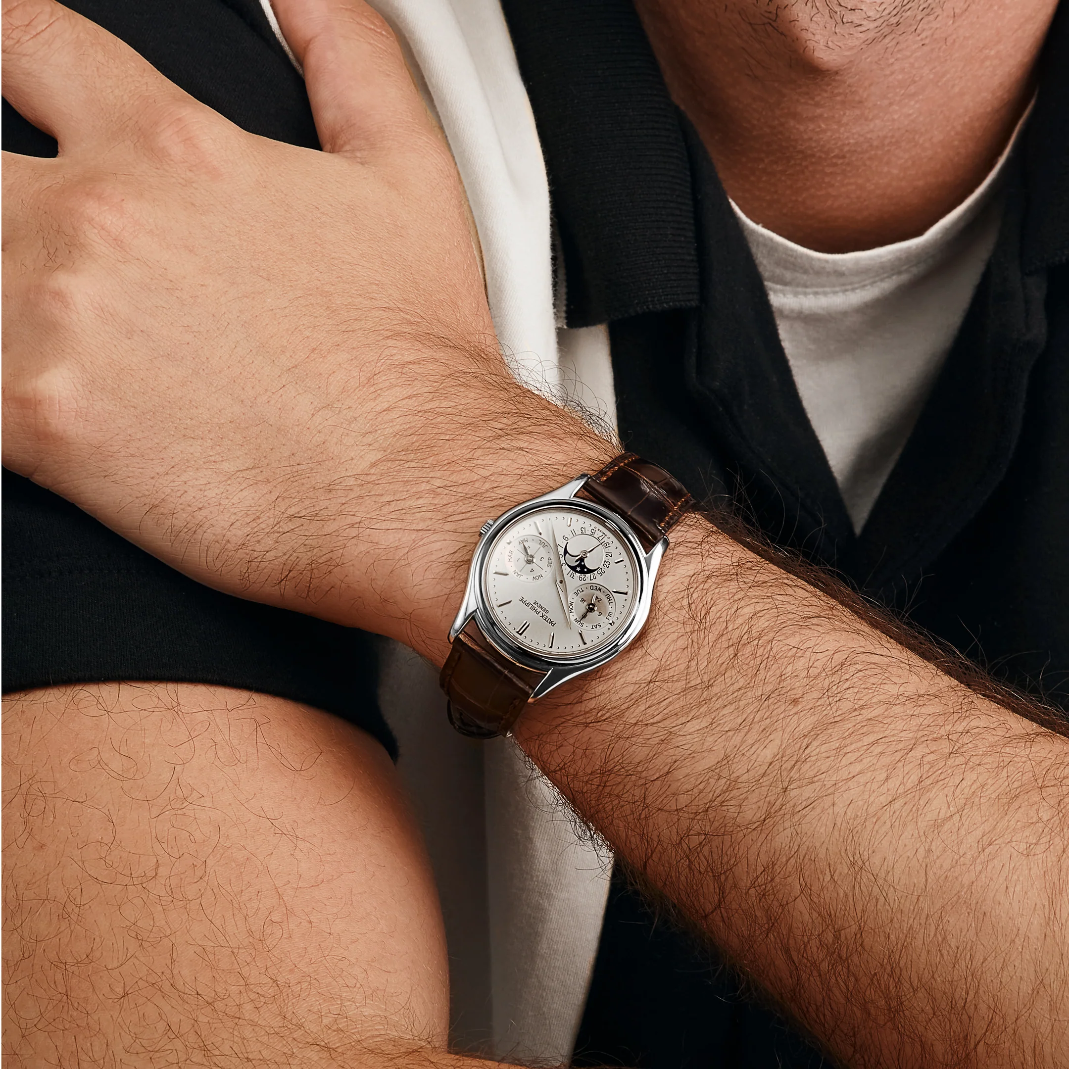 Patek Philippe 3940G-011 Perpetual Calendar Moonphase White Gold Opaline Silver Dial