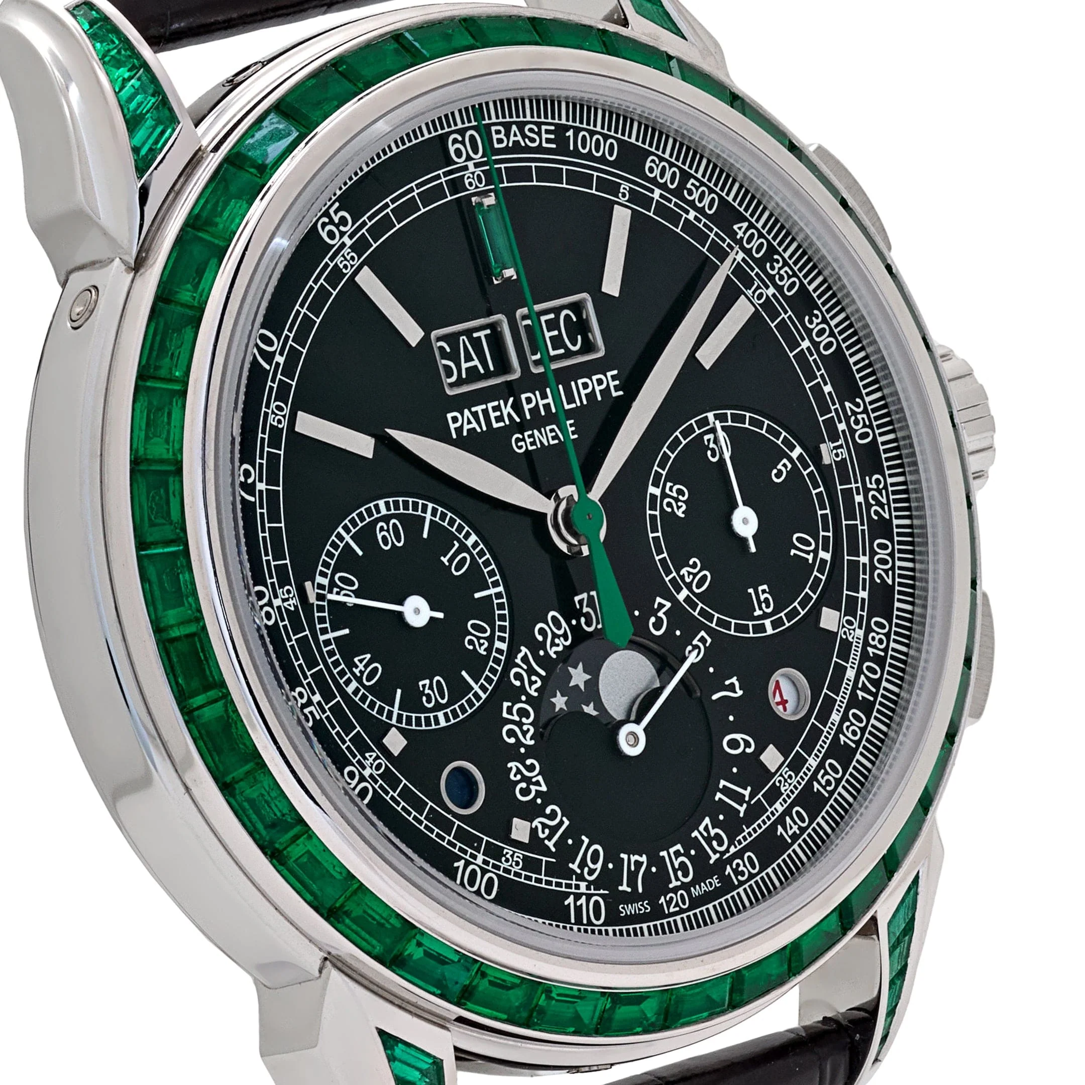 Patek Philippe Grand Complications 5271/13P-001 Perpetual Calendar Moon Phases Platinum Emerald Bezel Black Dial