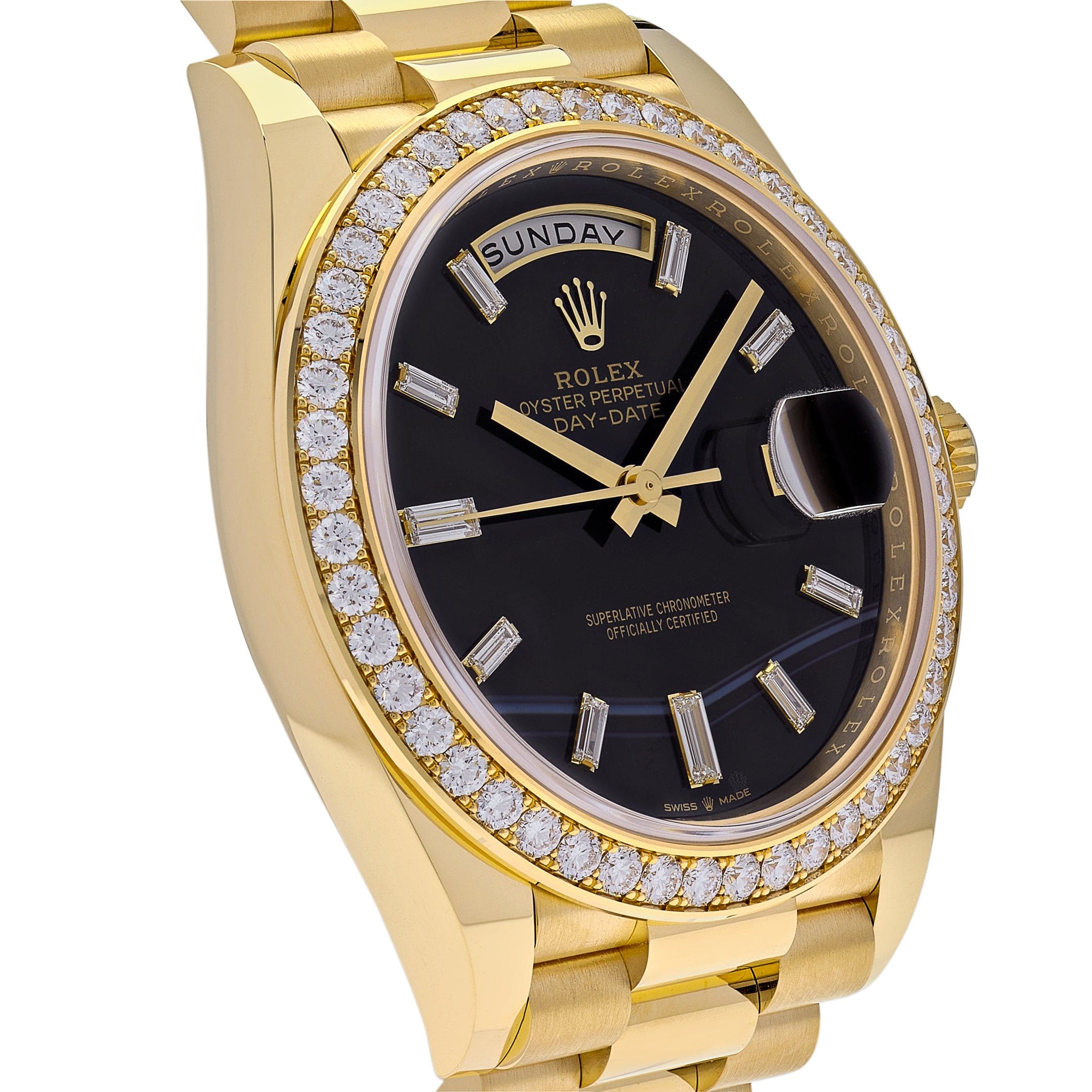 Rolex Day-Date 40 228348RBR Yellow Gold Diamond Bezel Black Onyx Dial (2025)