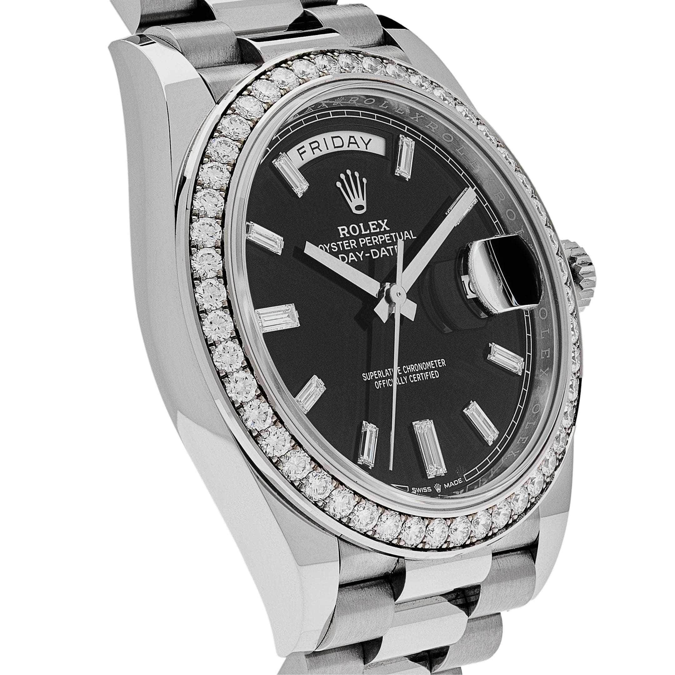 Rolex Day-Date 40 228349RBR White Gold Black Dial Diamond Bezel (2021)
