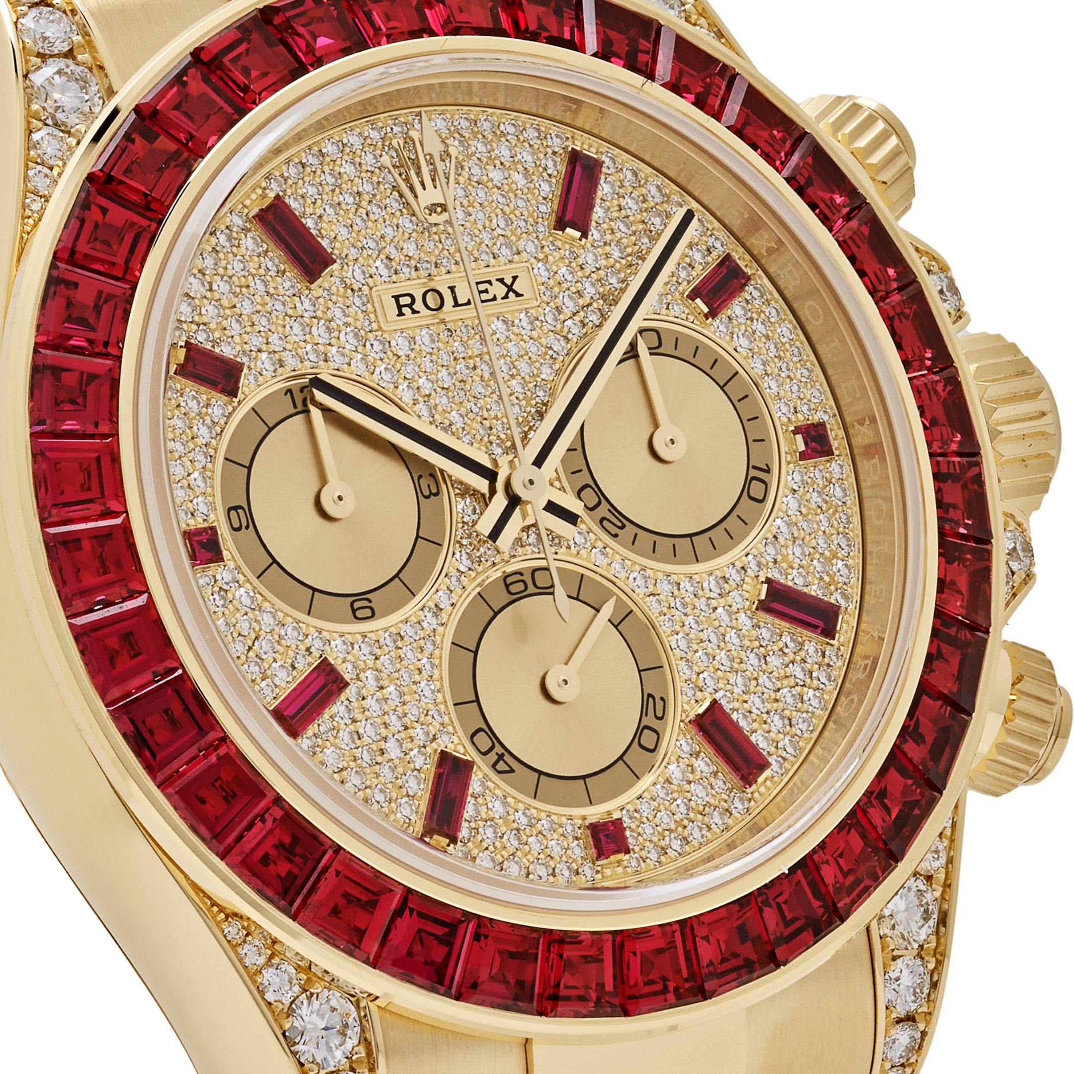Rolex Daytona 126598TRU Yellow Gold Ruby Bezel Diamond Pave Dial