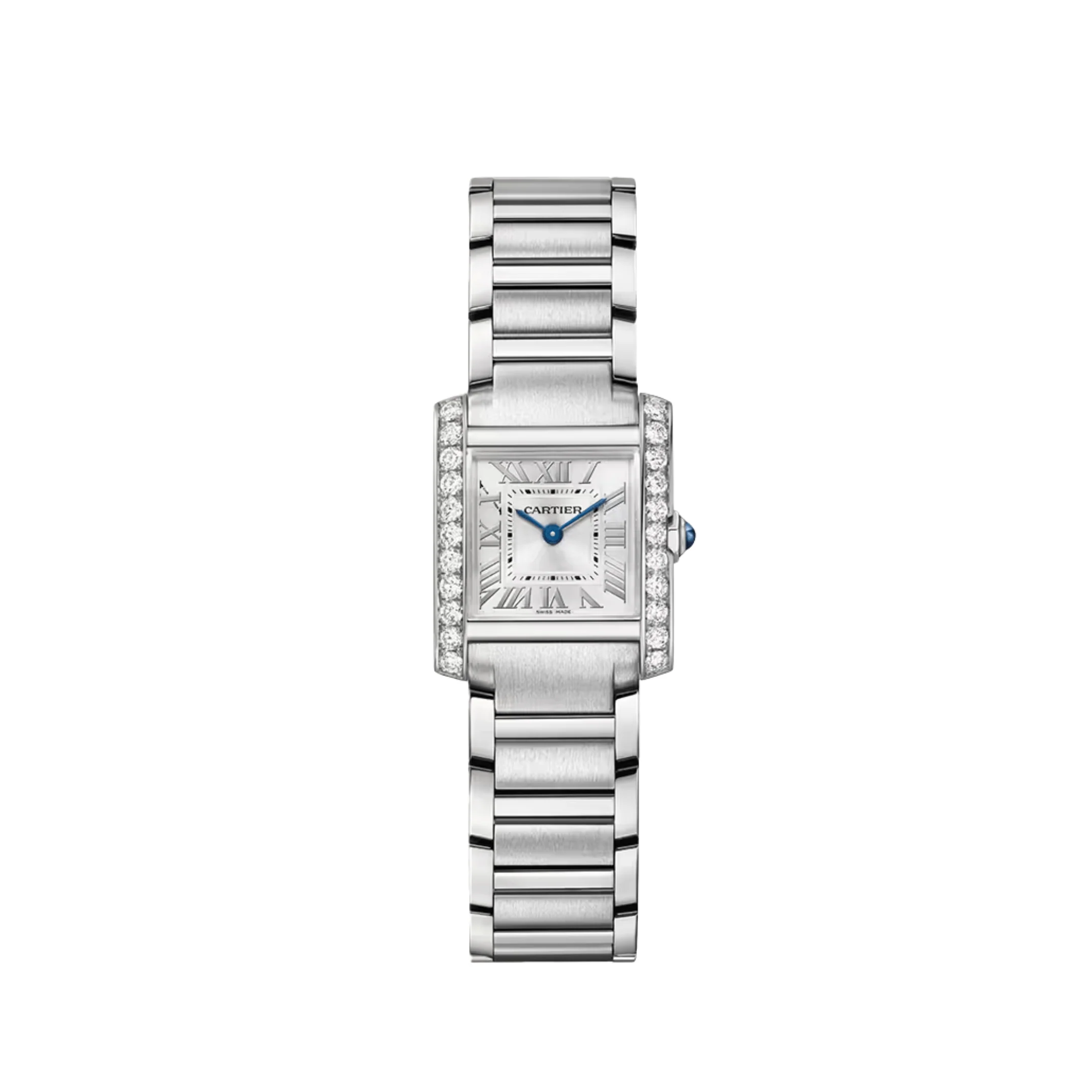 Cartier Tank Francaise Small W4TA0029 Stainless Steel Silver Dial Diamond Bezel