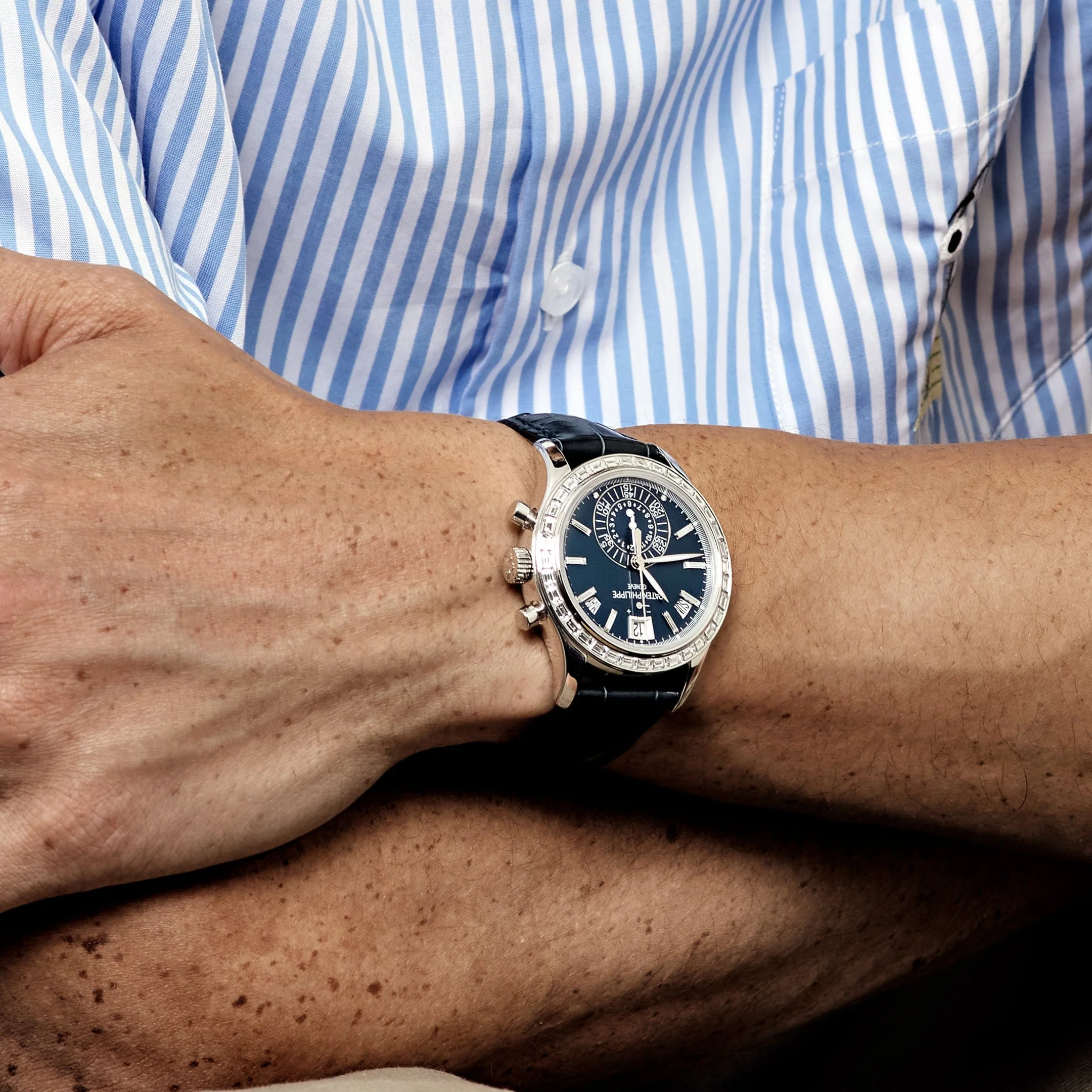 Patek Philippe Complications 5961P-001 Annual Calendar Platinum Baguette Blue Dial