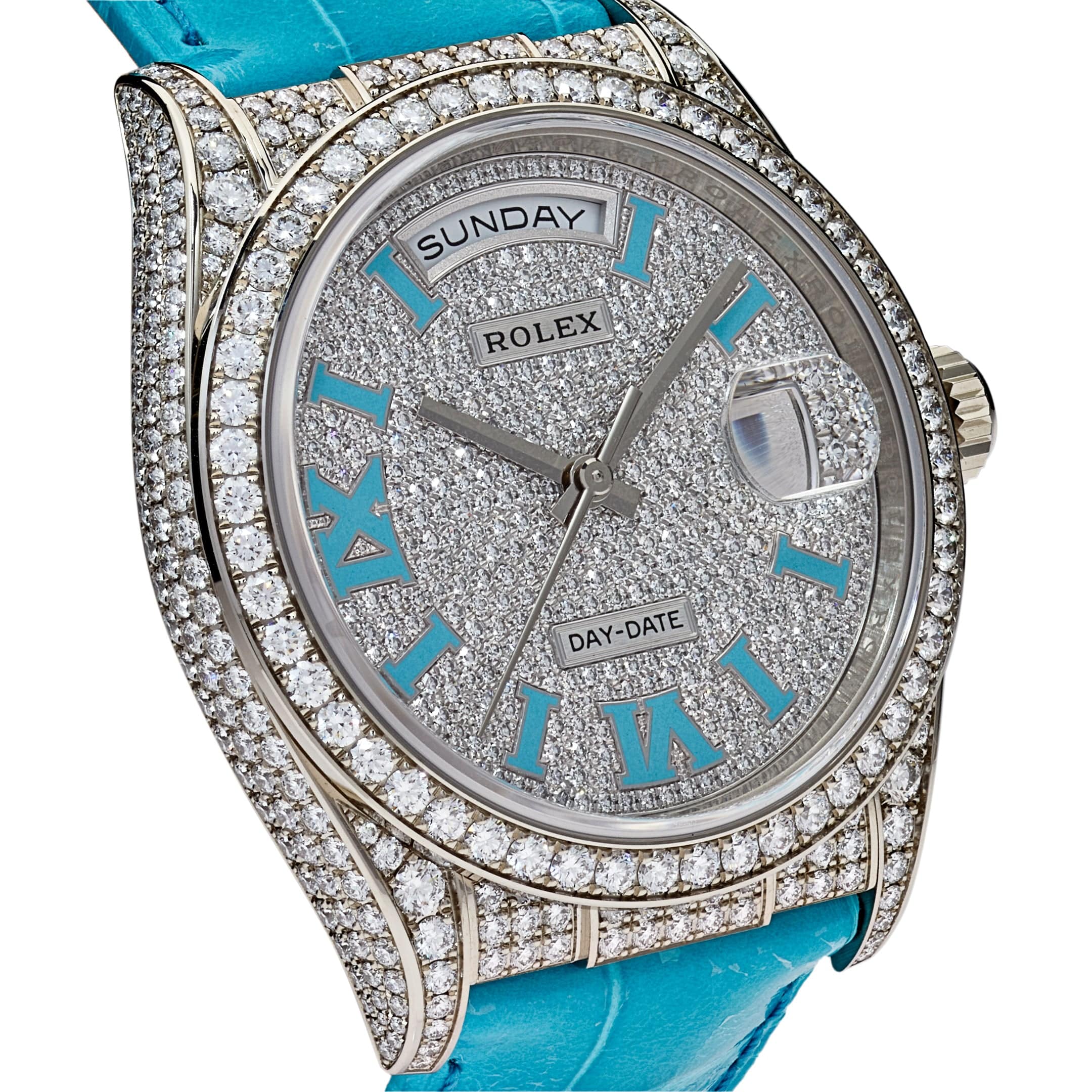 Rolex Day-Date 36 128159RBR White Gold Diamond Roman Dial