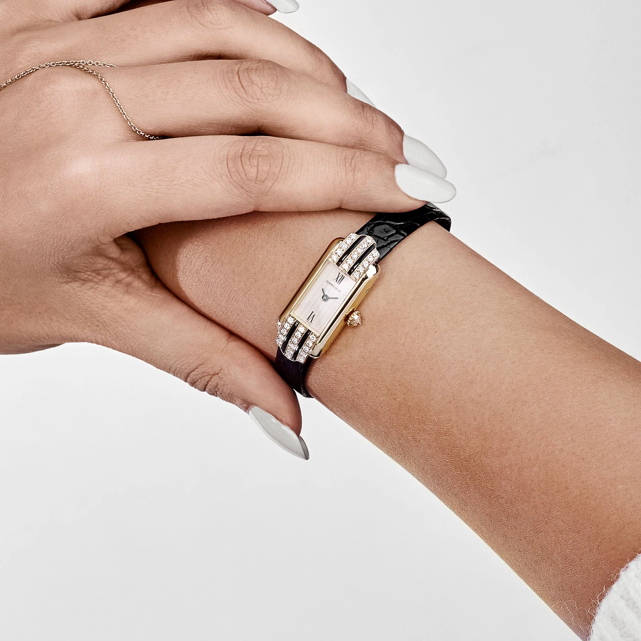 Cartier Tank Allongée 1380 Yellow Gold Ivory Dial Diamond Bezel Quartz