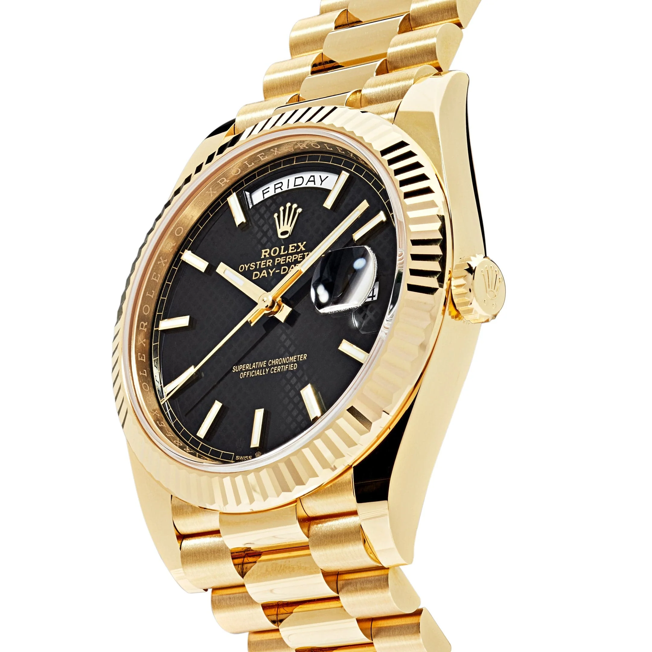Rolex Day-Date 40 228238 Yellow Gold Black Diagonal Motif Dial