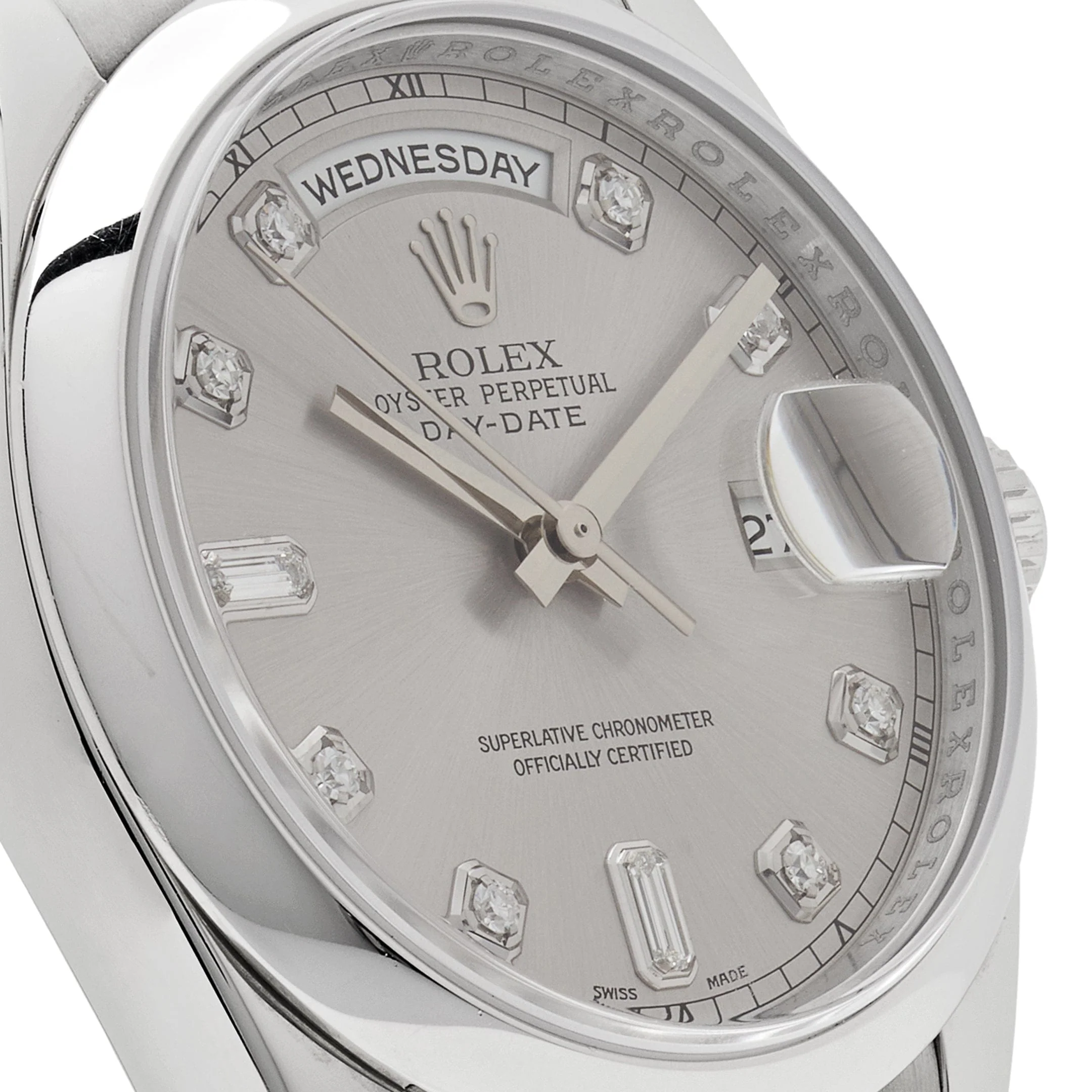 Rolex Day-Date ⁠36 118206 Platinum Silver Diamond Dial