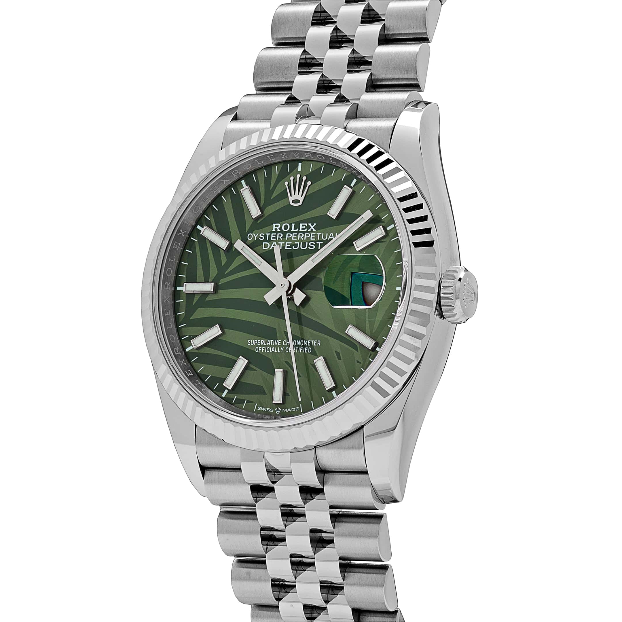 Rolex Datejust 36 126234 Stainless Steel Olive Green Palm Motif Dial