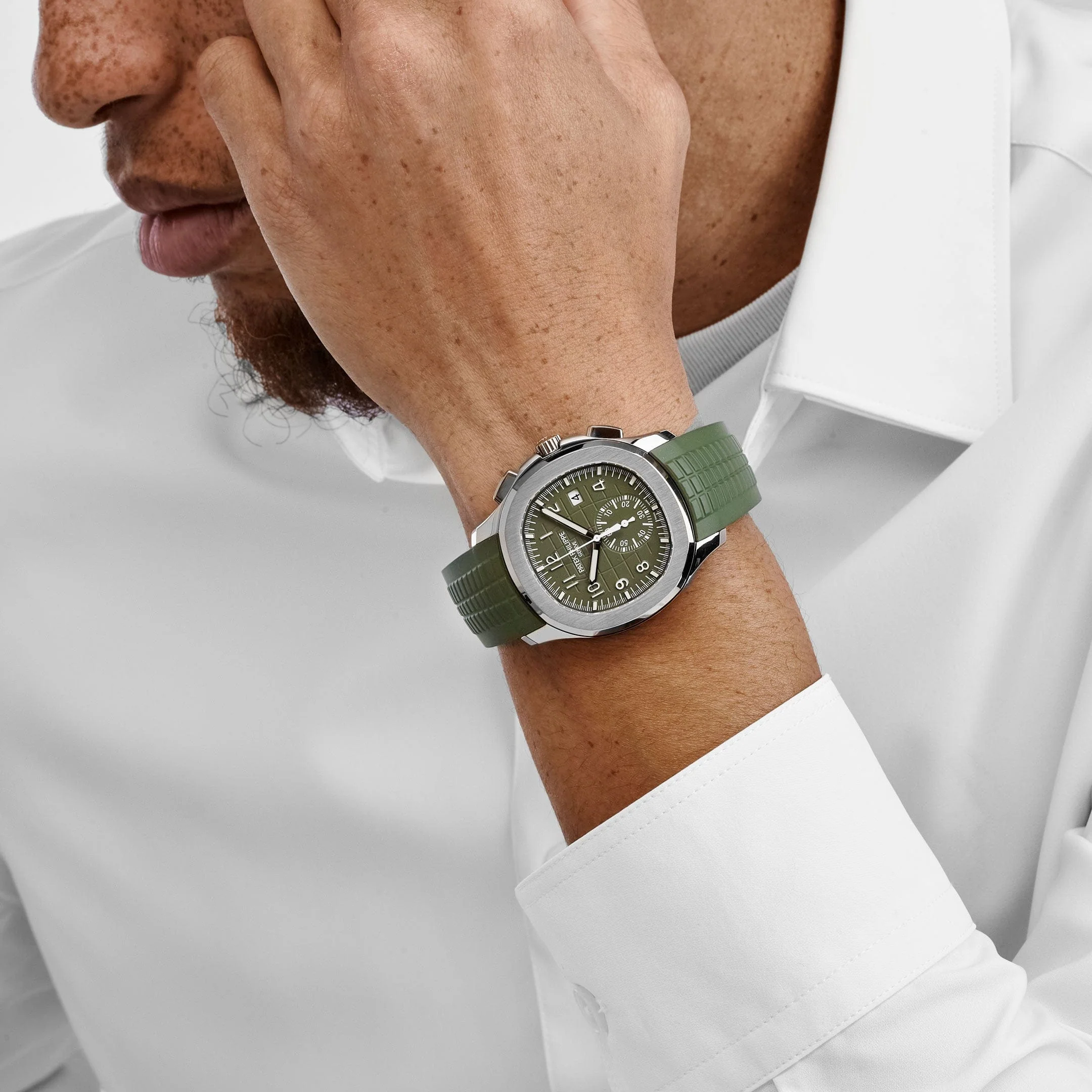 Patek Philippe Aquanaut 5968G-010 Chronograph White Gold Khaki Green Dial (2025)