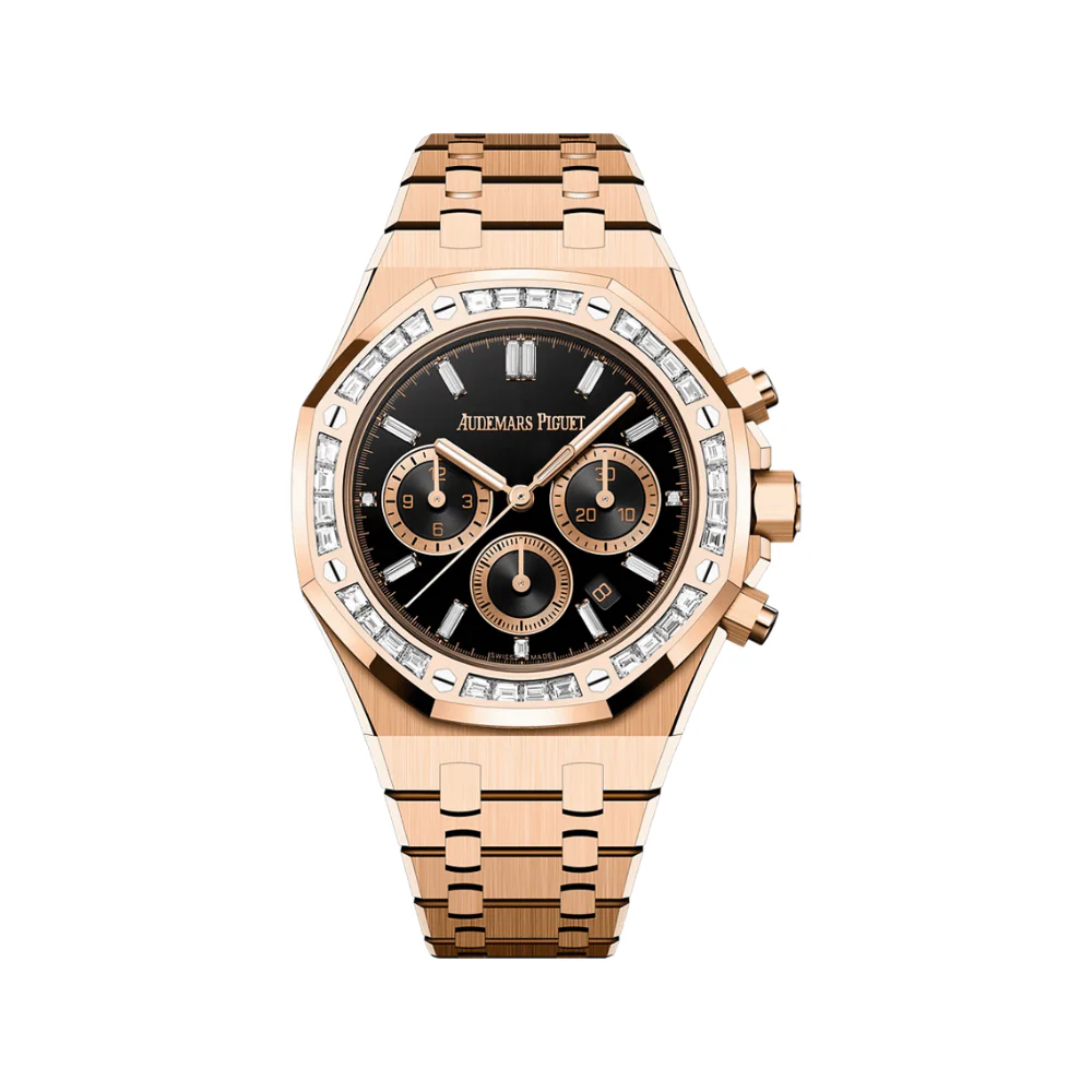 Audemars Piguet Royal Oak Chronograph 26715OR.ZZ.1356OR.02 Rose Gold Diamond Bezel Black Onyx Dial