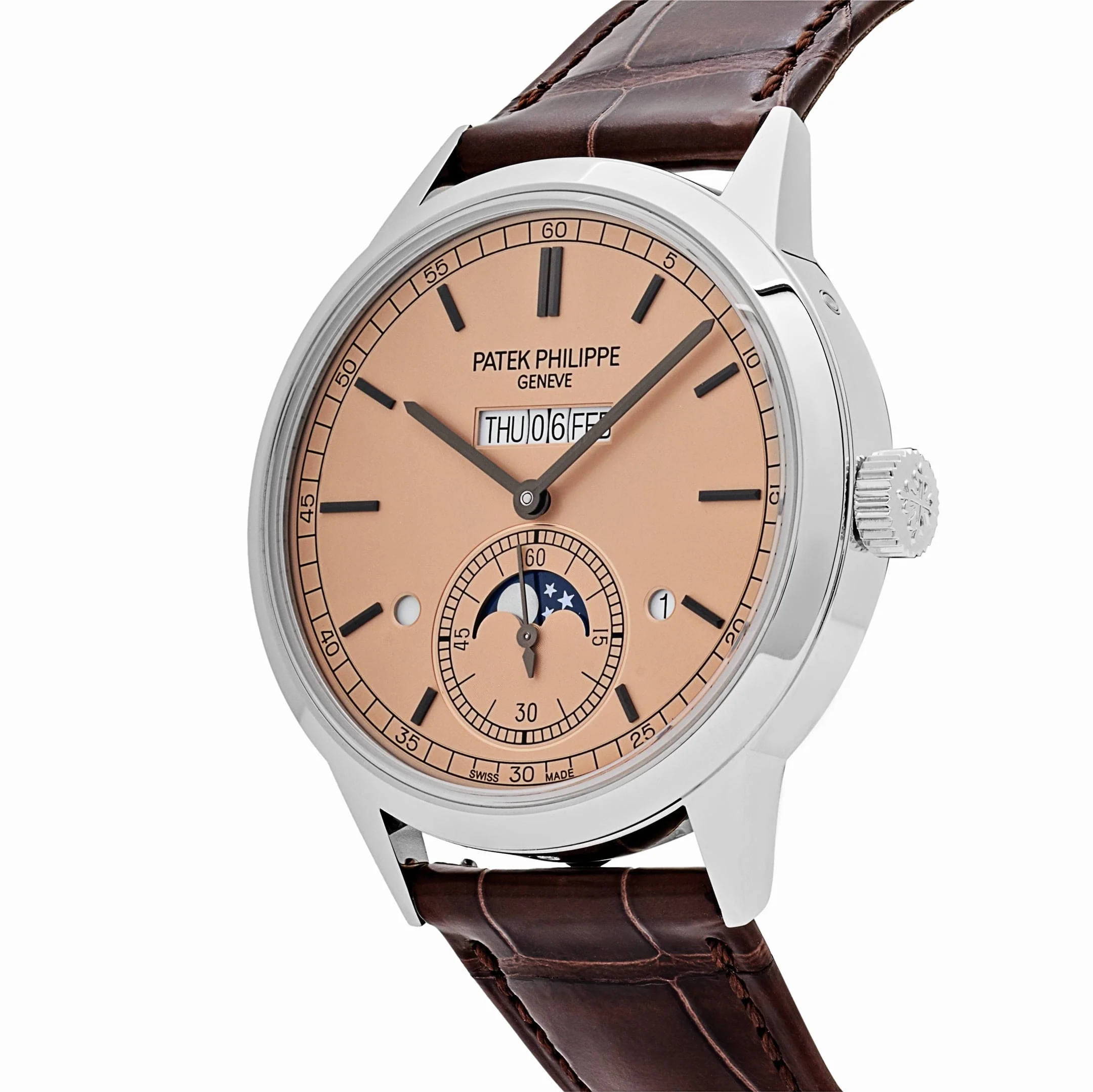 Patek Philippe Grand Complications 5236P-010 In-Line Perpetual Calendar Platinum Salmon Dial