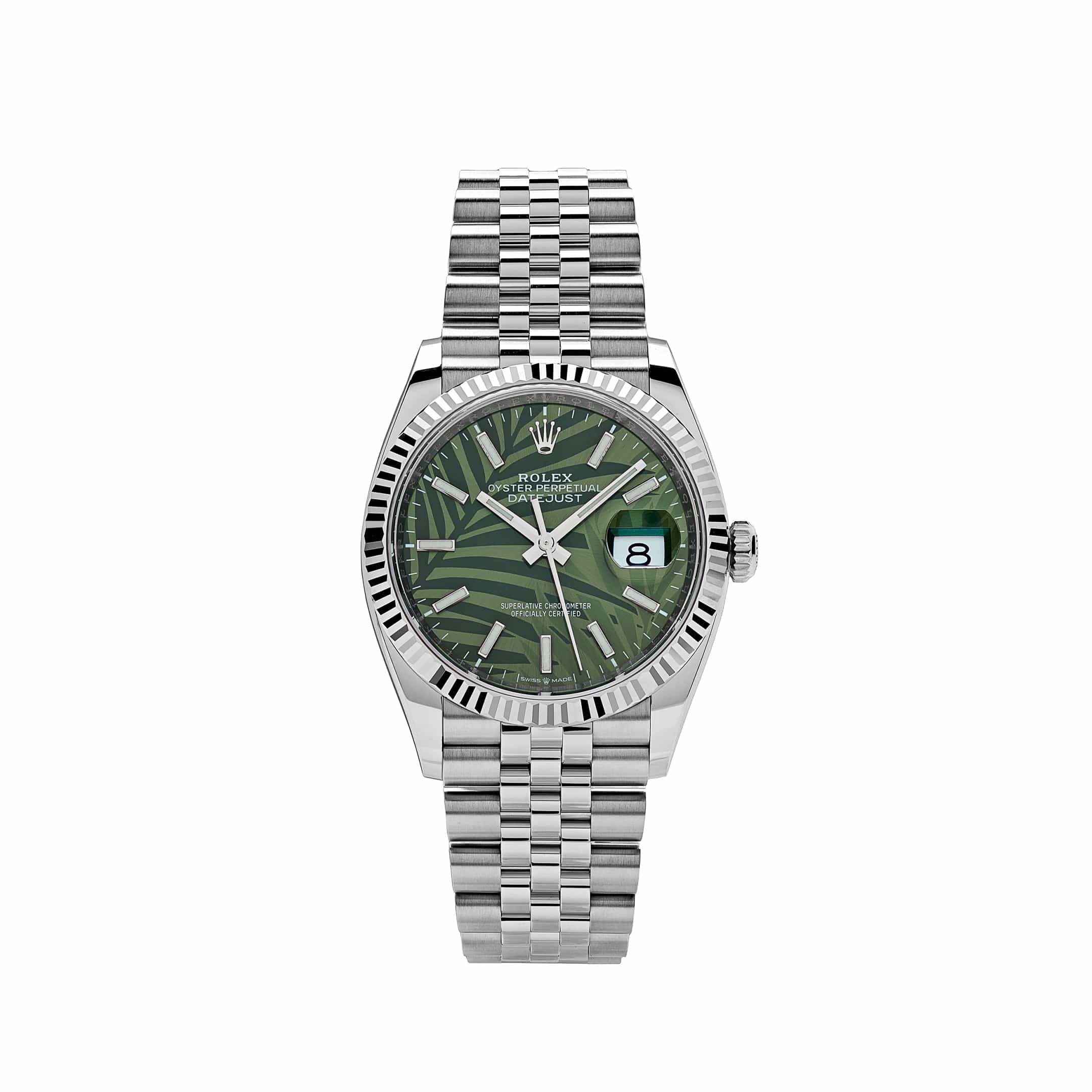 Rolex Datejust 36 126234 Stainless Steel Olive Green Palm Motif Dial