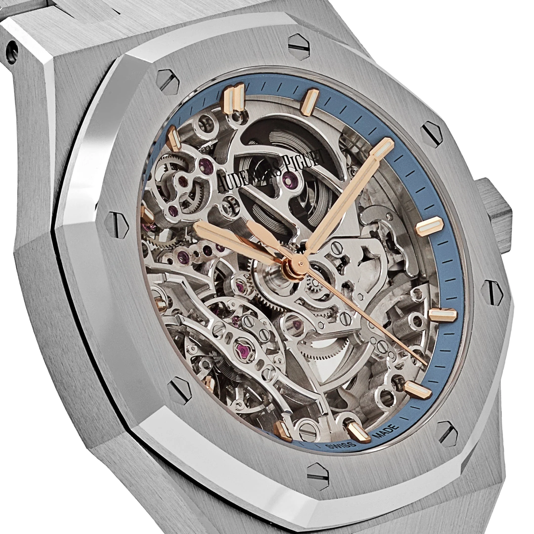 Audemars Piguet Royal Oak Openworked 15467BC.OO.1256BC.01 Double Balance Wheel White Gold Light-Blue Inner Bezel
