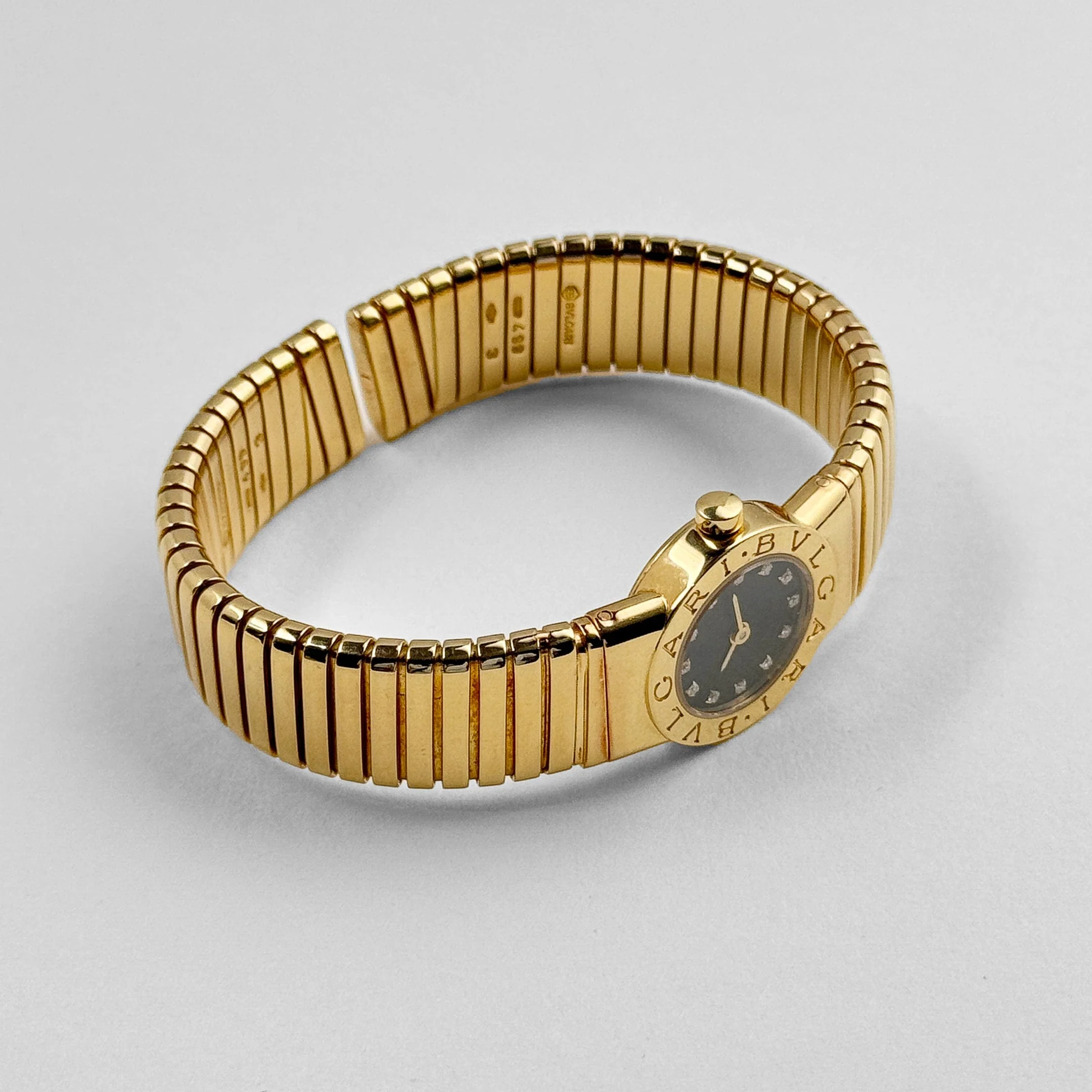 BVLGARI Tubogas BB192TG 1 Row Yellow Gold Black Diamond Dial Quartz